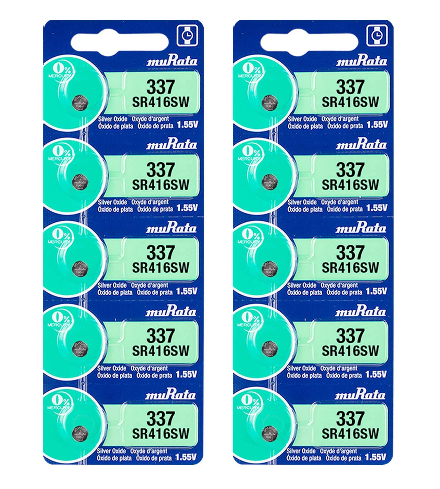 Murata 337/SR416SW (muRata) Silver Oxide 1.55V Japan Batteries - 10 Pieces