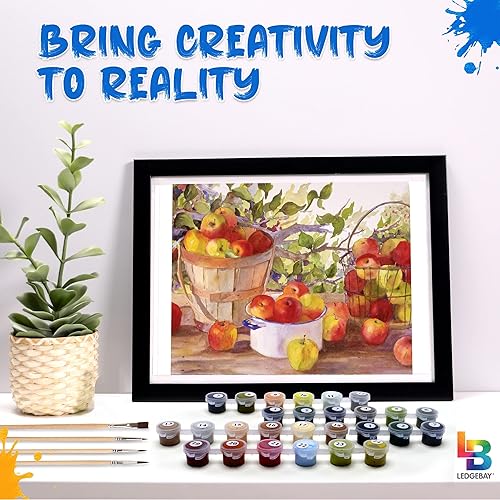 Miniatura 9 de Ledgebay Pintura por números, para adultos, de principiantes a avanzados, divertidos proyectos de arte y manualidades, Cosecha de manzana, 16 x 20