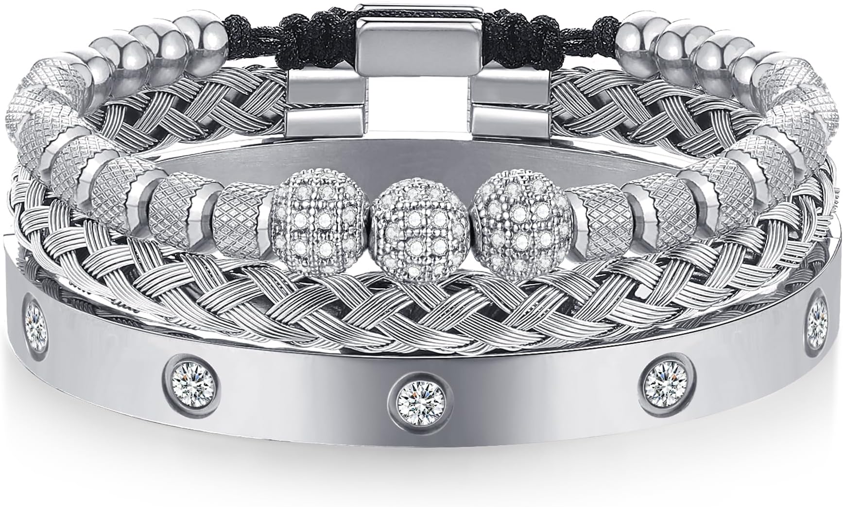 WFYOU 3PCS Stainless Steel Bracelets for Men Gold Roman Numeral Bangle Bracelet Twisted Cable Bracelet Adjustable Cuff Bracelet Mens Luxury Jewelry Bracelets Gifts