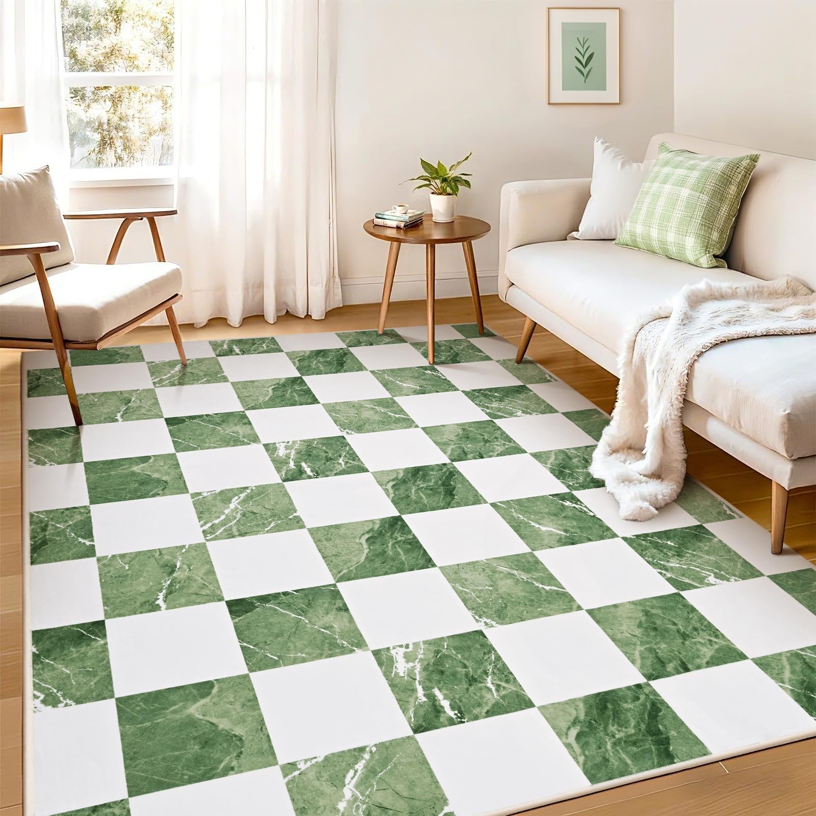 Tapis de salon moderne vert 120 x 160 cm, tapis de chambre doux et tapis cuisine lavable