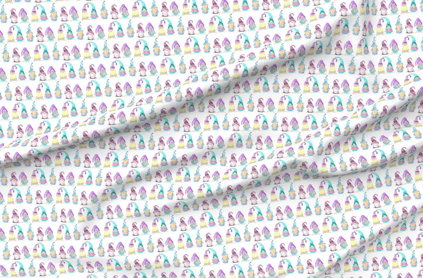 Spoonflower Fabric - Pastel Gnomes Gnome Watercolor Cute Hats Printed on Organic Cotton Sateen Fabric by The Yard - Sewing Quilting Apparel Home Decor
