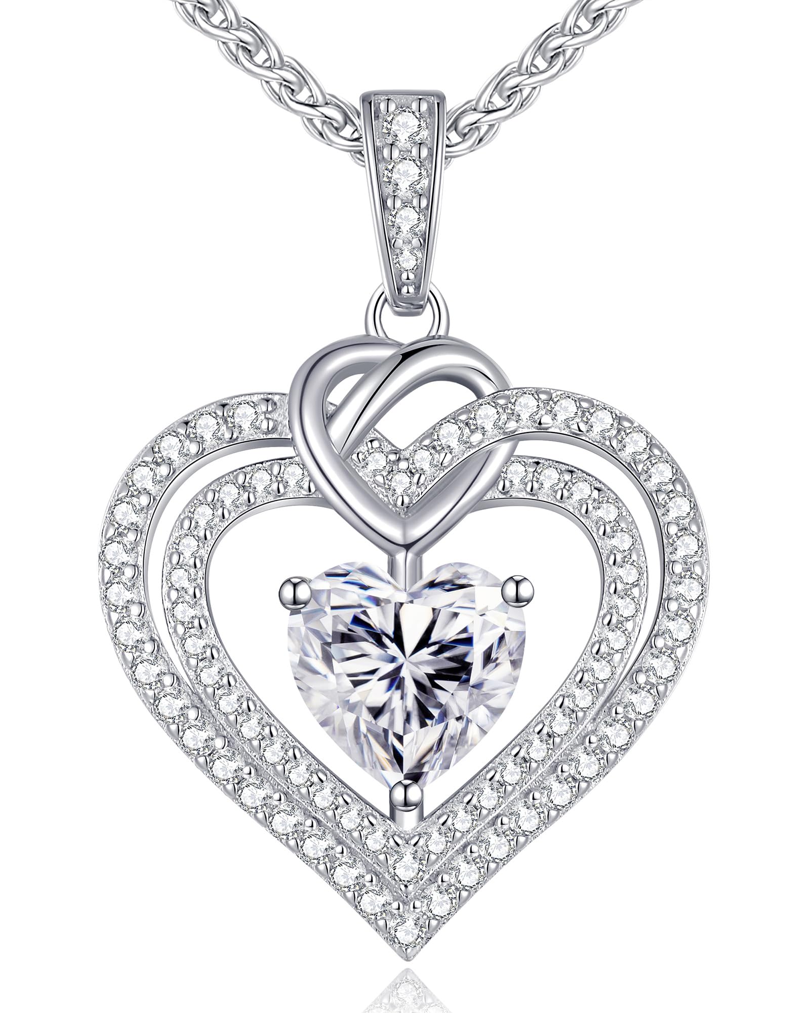 OOBEE Valentines Day Gift Moissanite Heart Necklaces for Women, 1- 4 Carat Moissanite 925 Sterling Silver 14K Gold Plated Pendant Necklace, Ideal Anniversary Birthday Christmas Mothers Day Jewelry Gifts for Mom Wife Her Girlfriend Daughter Silver-Hea