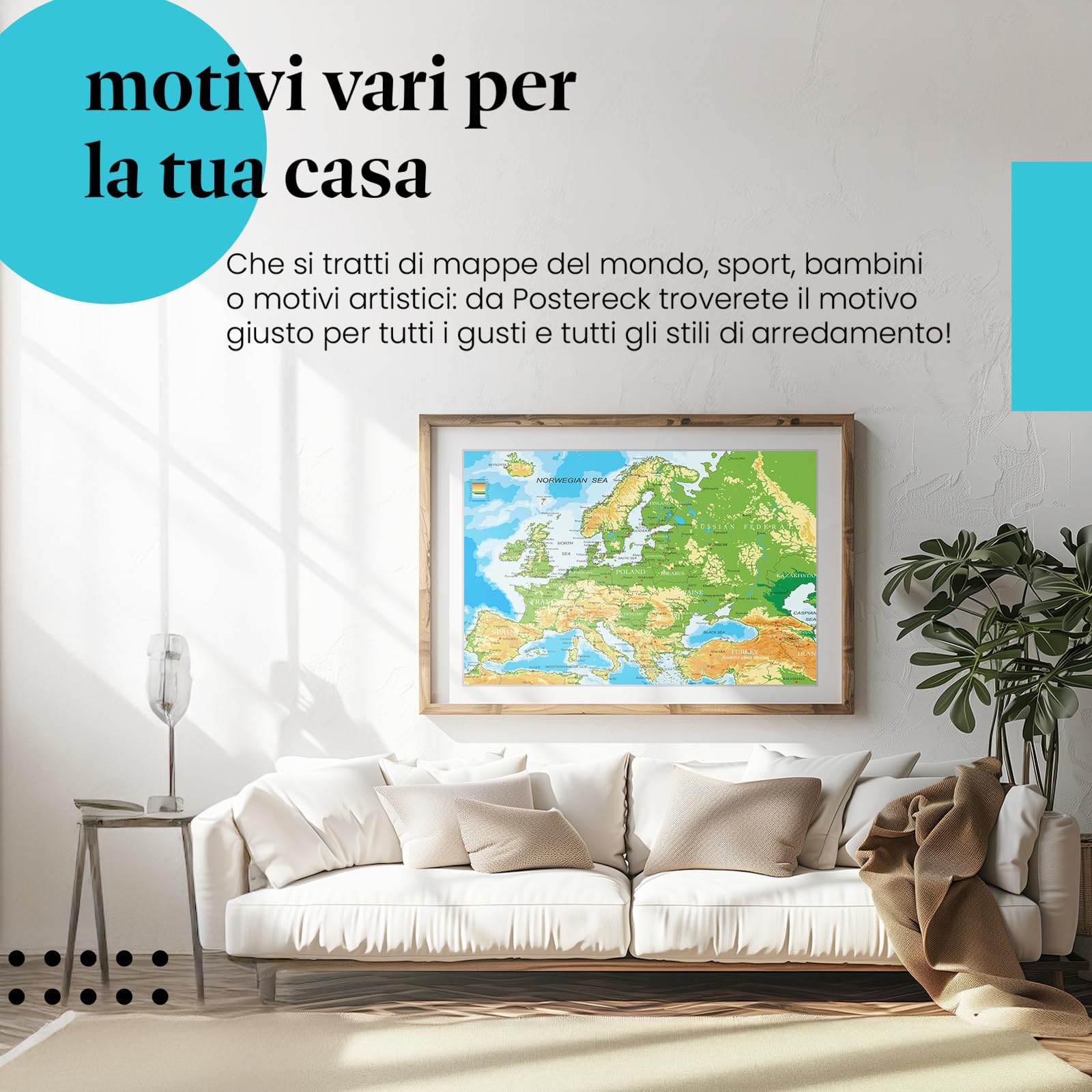 Postereck - 1031 - Mappa dell'Europa, paesi capitali inglese scritta - Decorazione Aula Scolastica, Materiale Didattico, Insegnamento, Lezione - Tela - 100,0 cm x 75,0 cm