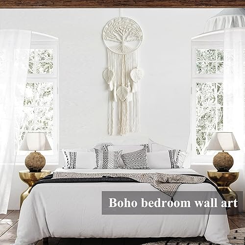 Miniatura 9 de Árbol de la vida atrapasueños bohemio macramé colgante de pared con borlas, 3 hojas, tapiz grande tejido a mano, decoración de árbol familiar para