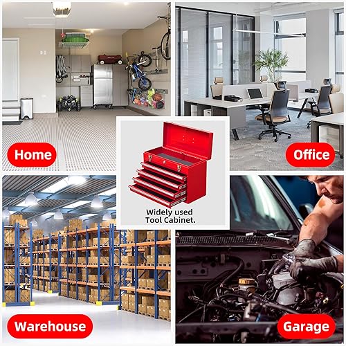 Miniatura 7 de Caja de herramientas portátil de acero de 20.3 pulgadas con 4 cajones, organizador de herramientas con cerradura con toboganes de rodamientos de
