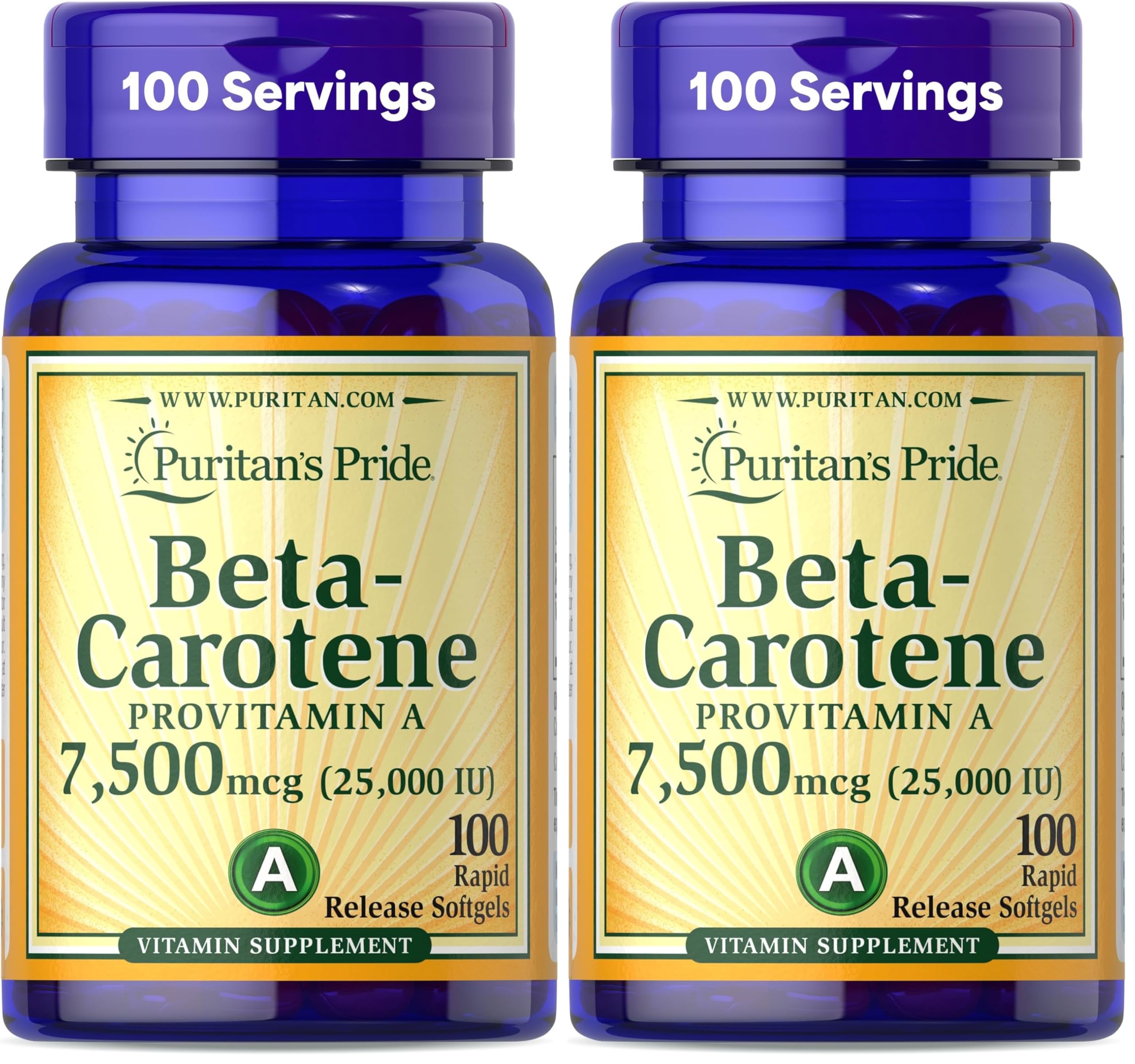 Puritan's Pride Beta Carotene for Immune and Eye Health to Support a Healthy Immune System 100 Softgels (Pack of 2)