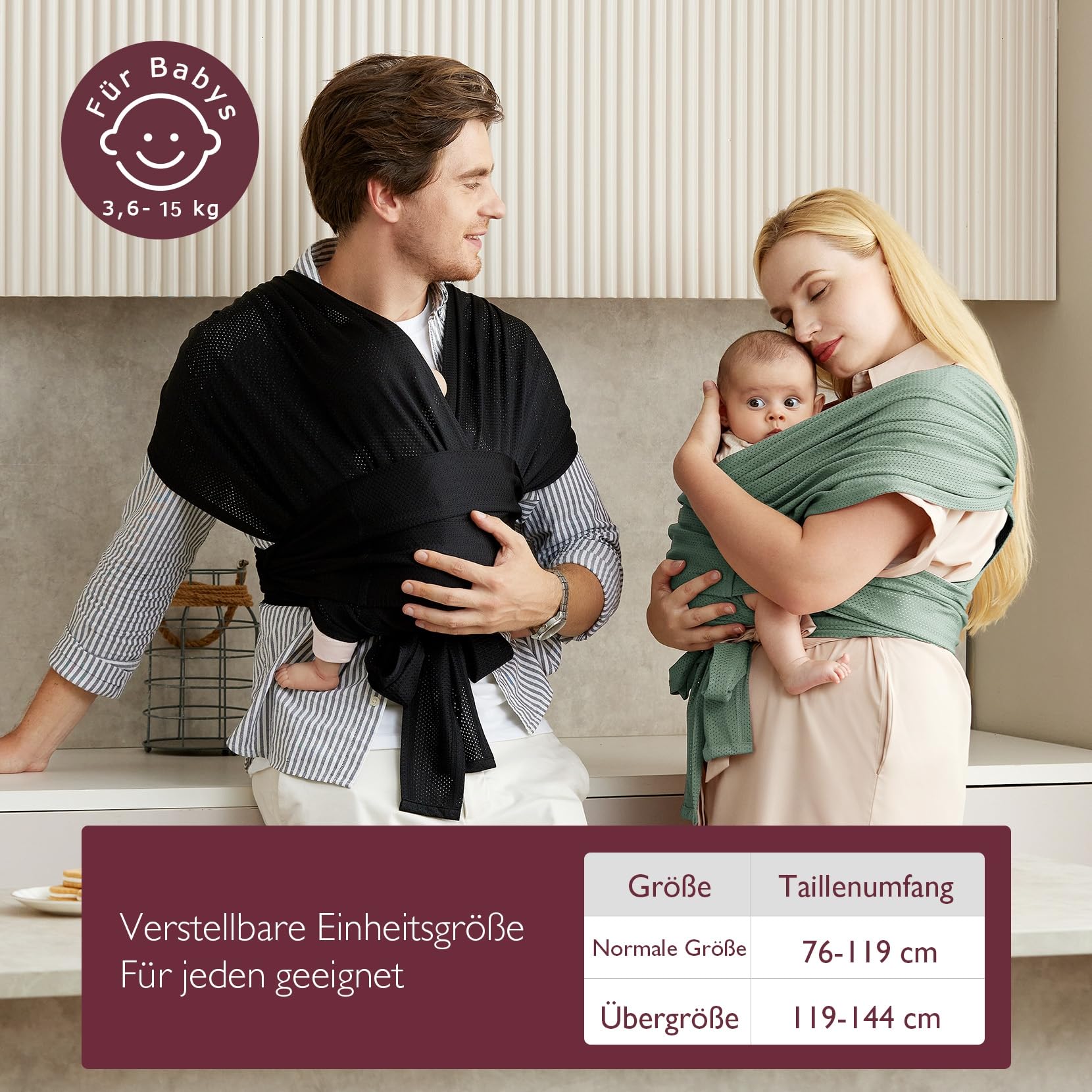 Momcozy Verstellbarer Schnallen Tragetuch Baby Neugeborene mit Air-Mesh, einfach zu tragendes Babytragetuch, bis Kleinkind (3,6-15kg), geeignet für Taillenumfang 76,2-119,4 cm, Schwarz