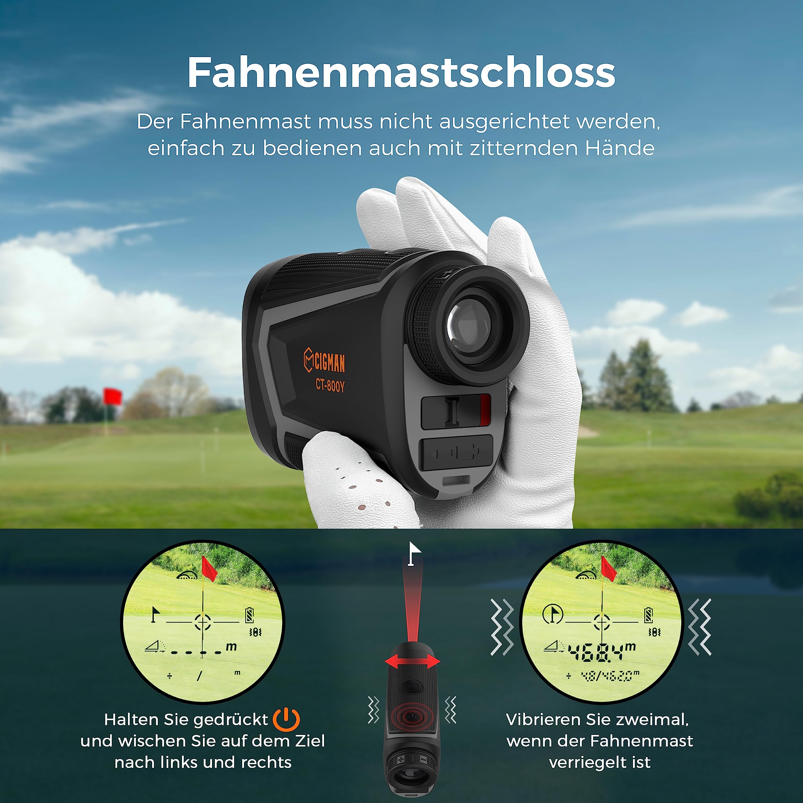 CIGMAN Laser Golf Entfernungsmesser 700M 7X Golf Rangefinder mit Slope-USB Wiederaufladbar, Fünf Messmodi, Flaggenmastverriegelung, Geschwindigkeitsmessung, Wettkampftauglich