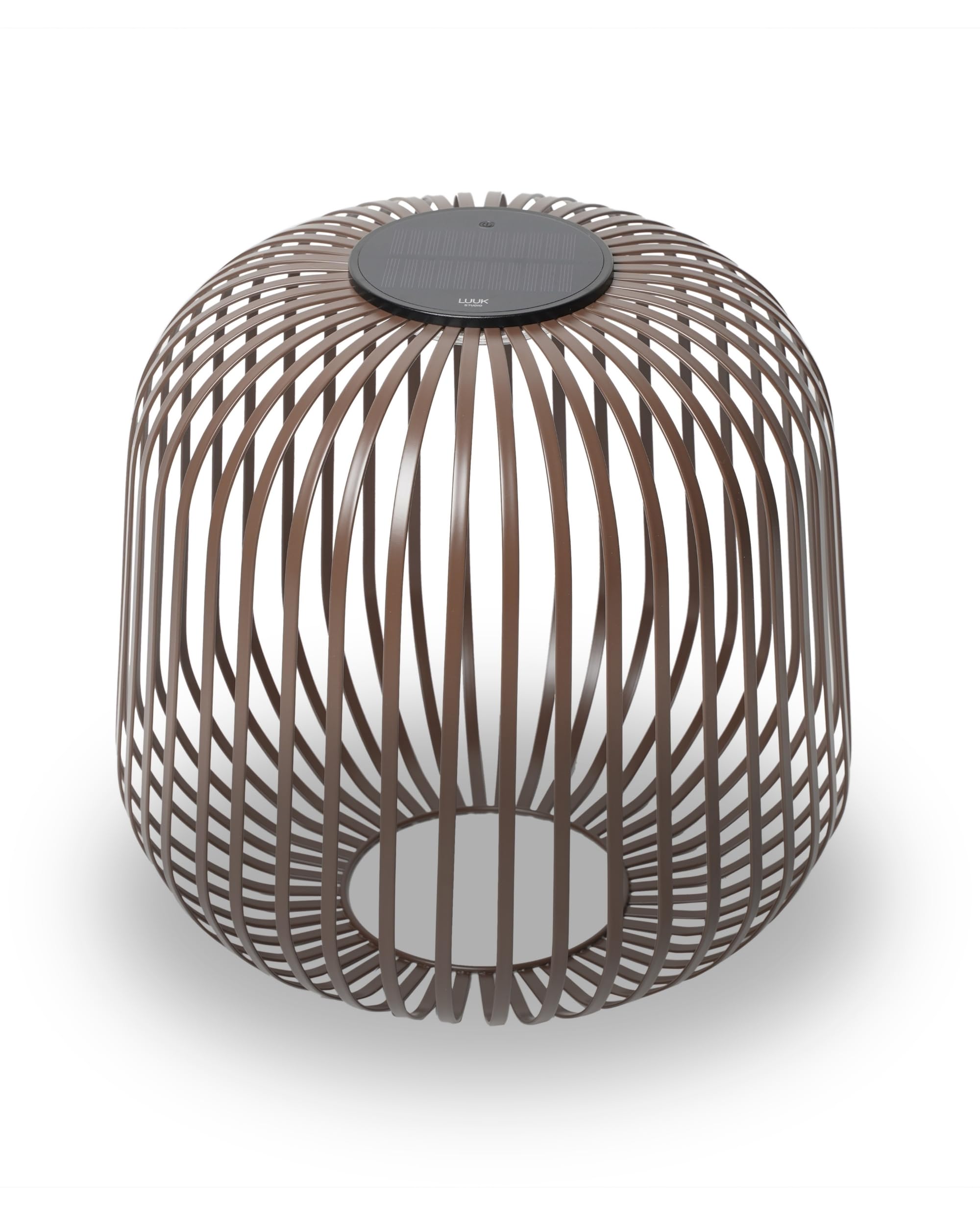 LUUK Studio Outdoor LED Solar Lantern, Solar-Powered Patio lamp with USB Charging Option, Rainproof IP65, Modern Iron Lantern for Garden and Balcony, Minimalist Decoration, Walnut Brown
