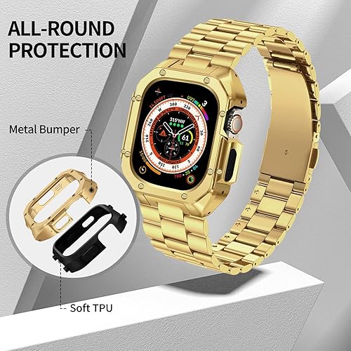 Miniatura 3 de V-MORO Compatible con Apple Watch de 49451.732 in Series Ultra876SE54 con parachoques de metal, correa de lujo para hombre de repuesto de metal +