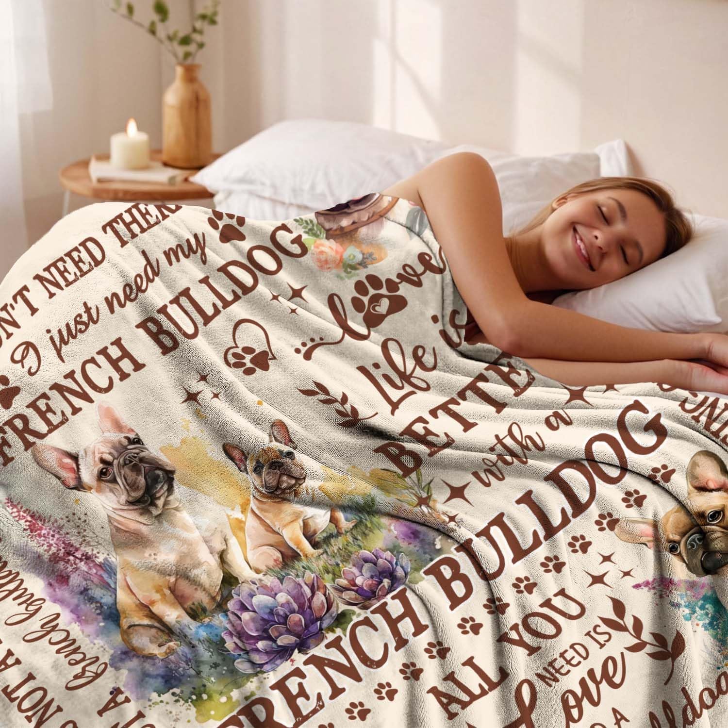 French Bulldog Blanket for Women,50 x 60in French Bulldog Flannel Blanket Throws for Dog Mom - Image 4