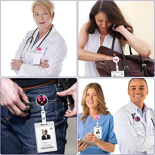 Miniatura 5 de Faccito Carrete retráctil para insignia de cáncer de mama, 18 unidades, con diseño de mariposa, para decoración de cáncer de mama, clip de