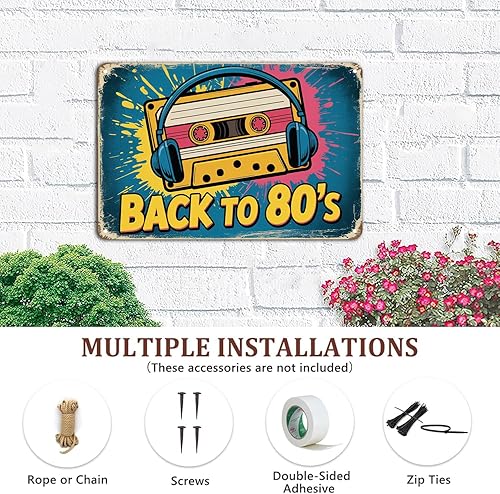 Miniatura 6 de Retro 80s Music Back To 80s tin sign Vintage Cassette and Headphones Metal Sign Print Aesthetic for Garden Yard Bar Porch Home Bedroom Kitchen Wall