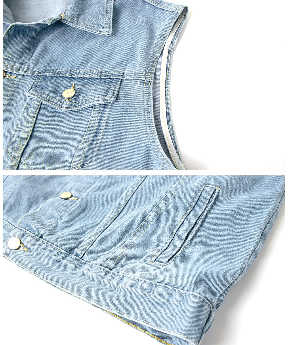 Chaleco Vaquera para Hombre Vintage Chaleco de Jeans Chaqueta Vaquera Sin Mangas Chaleco Moto en Tela Vaquera con Botón