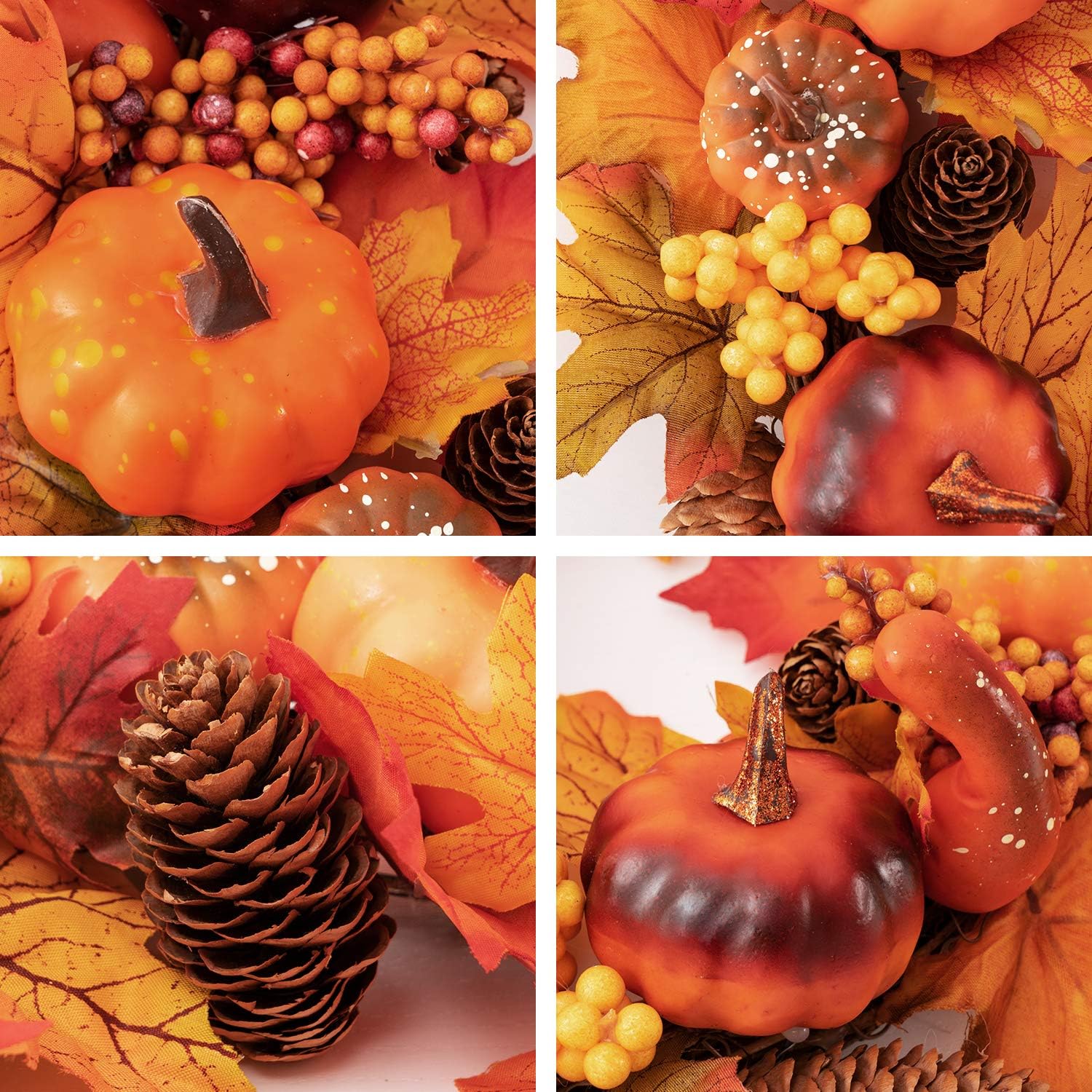 joybest 15 Inch Fall Door Wreath Autumn Maple Leaf Pumpkin Pinecone Harvest Wreath for Front Door Thanksgiving Halloween Decorations Home Decor