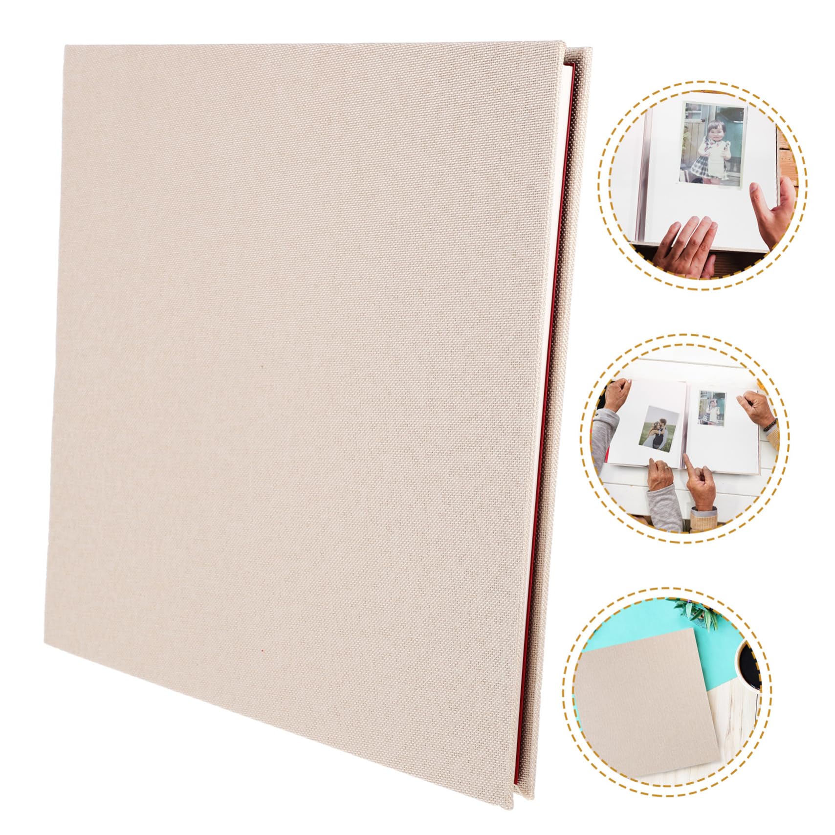 Álbum de Fotos Autoadhesivo de Lino Beige para Manualidades DIY | Tapa Tipo Libro, Apertura Cómoda, Uso Duradero, Estilo Delicado y Especial