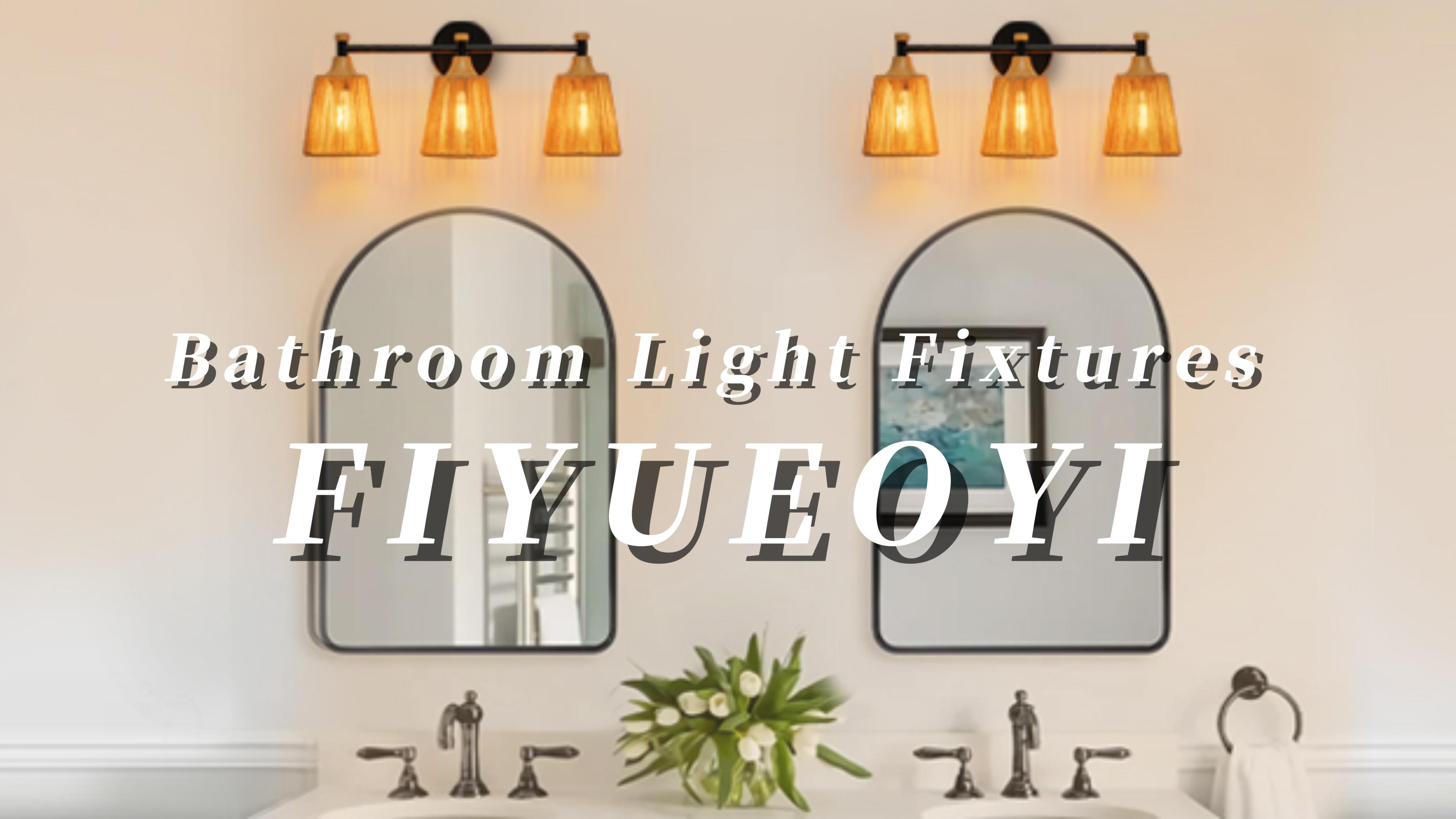 Image of 3-Light Farmhouse Bathroom Light Fixtures, Boho Vanity Lights Over Mirror | Handwoven Rattan Wicker Lampshade, Rustic Lighting for Bedroom Kitchen Hallway Restroom Bathroom
