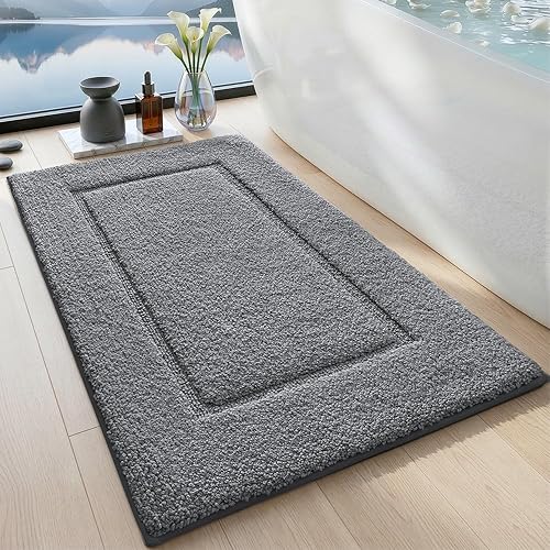 Miniatura 19 de DEXI Alfombra de baño de 36 x 24 pulgadas, lavable antideslizante para suelo de ducha, tapete de baño absorbente de secado rápido con respaldo