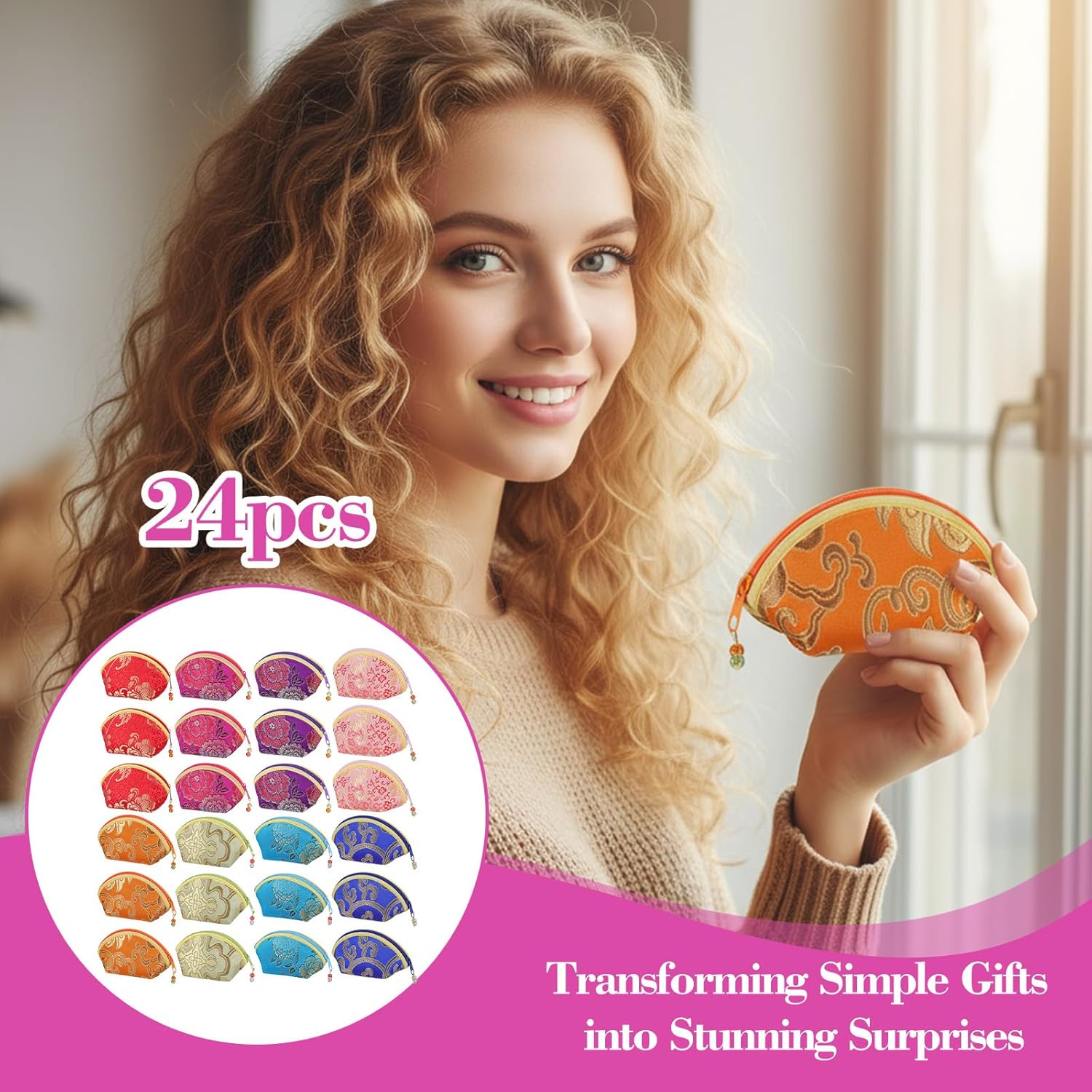 24 Pcs Silk Coin Purse Zipper Purse Embroidery Sugar Jewelry Bag Lipstick Container Coin Wallet Gift Bag - Image 5