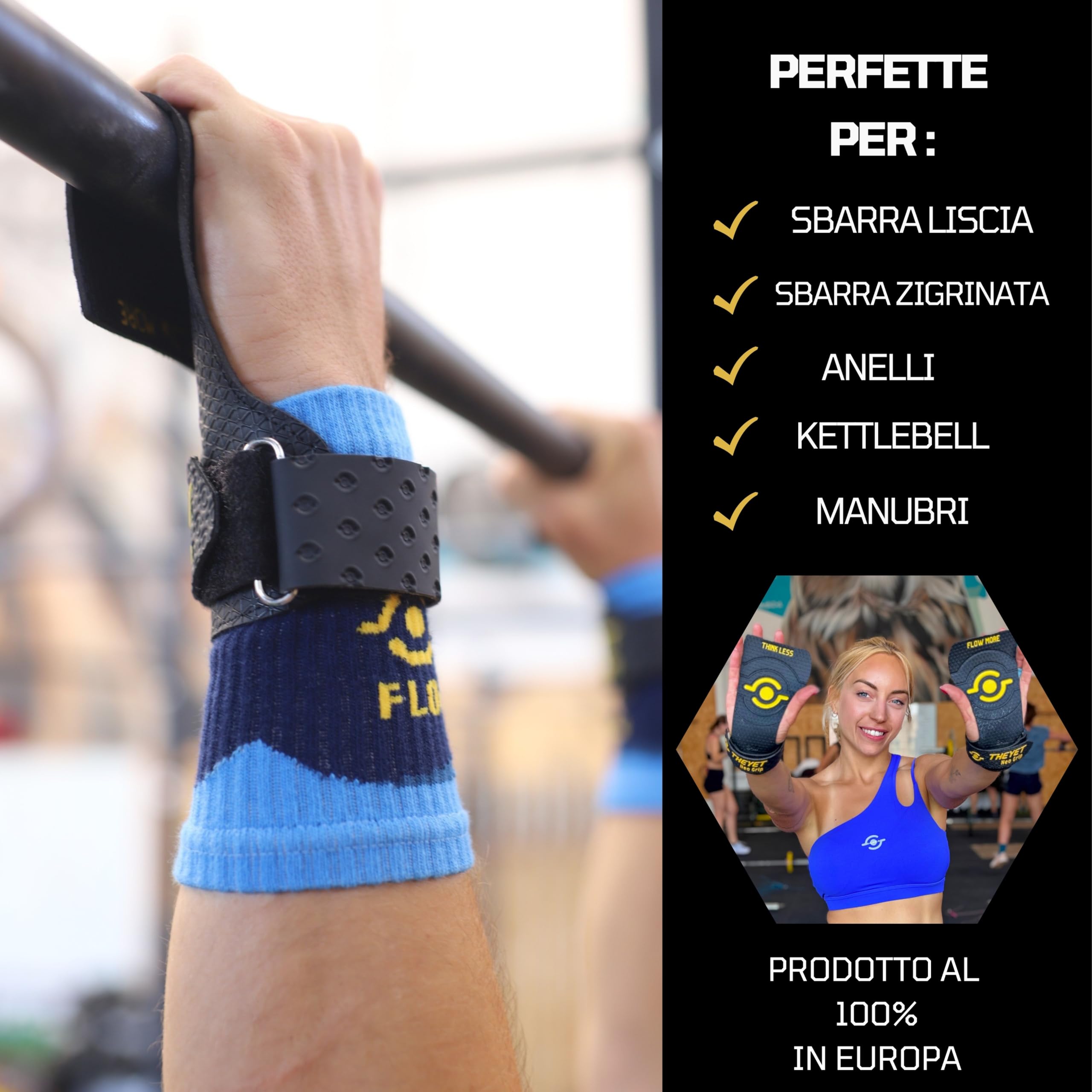 Theyet Paracalli CrossFit Senza Magnesio e Senza Fori | Aderenza massima su sbarre e anelli | Grips Unisex per trazioni e calisthenics | Polsini inclusi