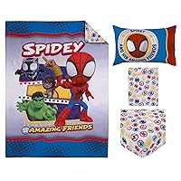 Vista 8 de NoJo Marvel Spidey and His Amazing Friends - Juego de ropa de cama infantil de 4 piezas, color azul, rojo, amarillo y verde, juego de cama