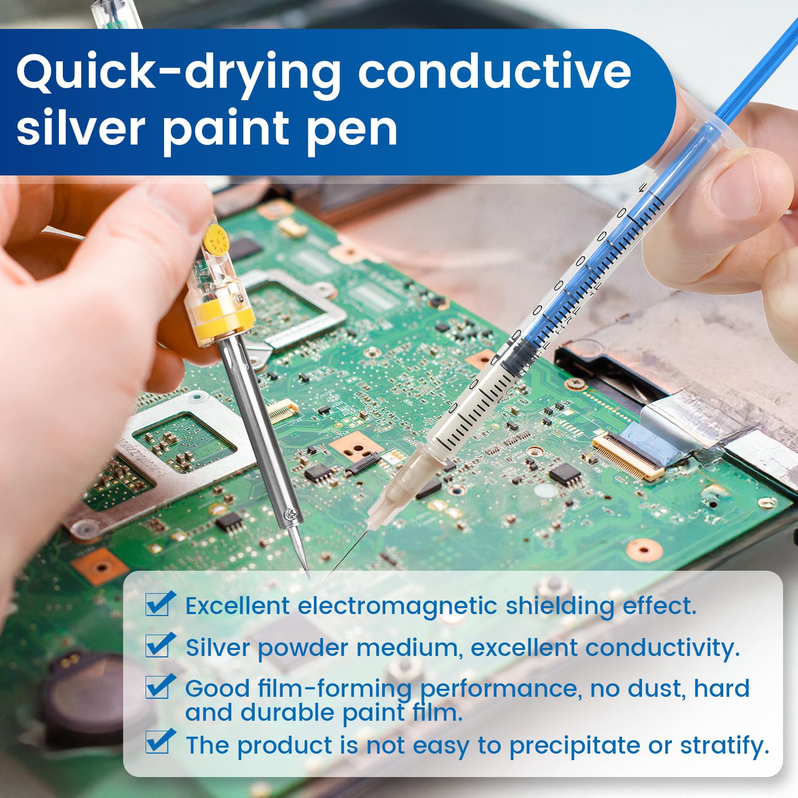 Vernice Conduttiva, Argento Conduttivo, 0,3ml Pasta d'Argento, Pasta D'argento Conduttiva per la Riparazione di Prodotti Elettronici Come Circuiti Stampati, Telecomandi, Tastiere, 3 Pezzi