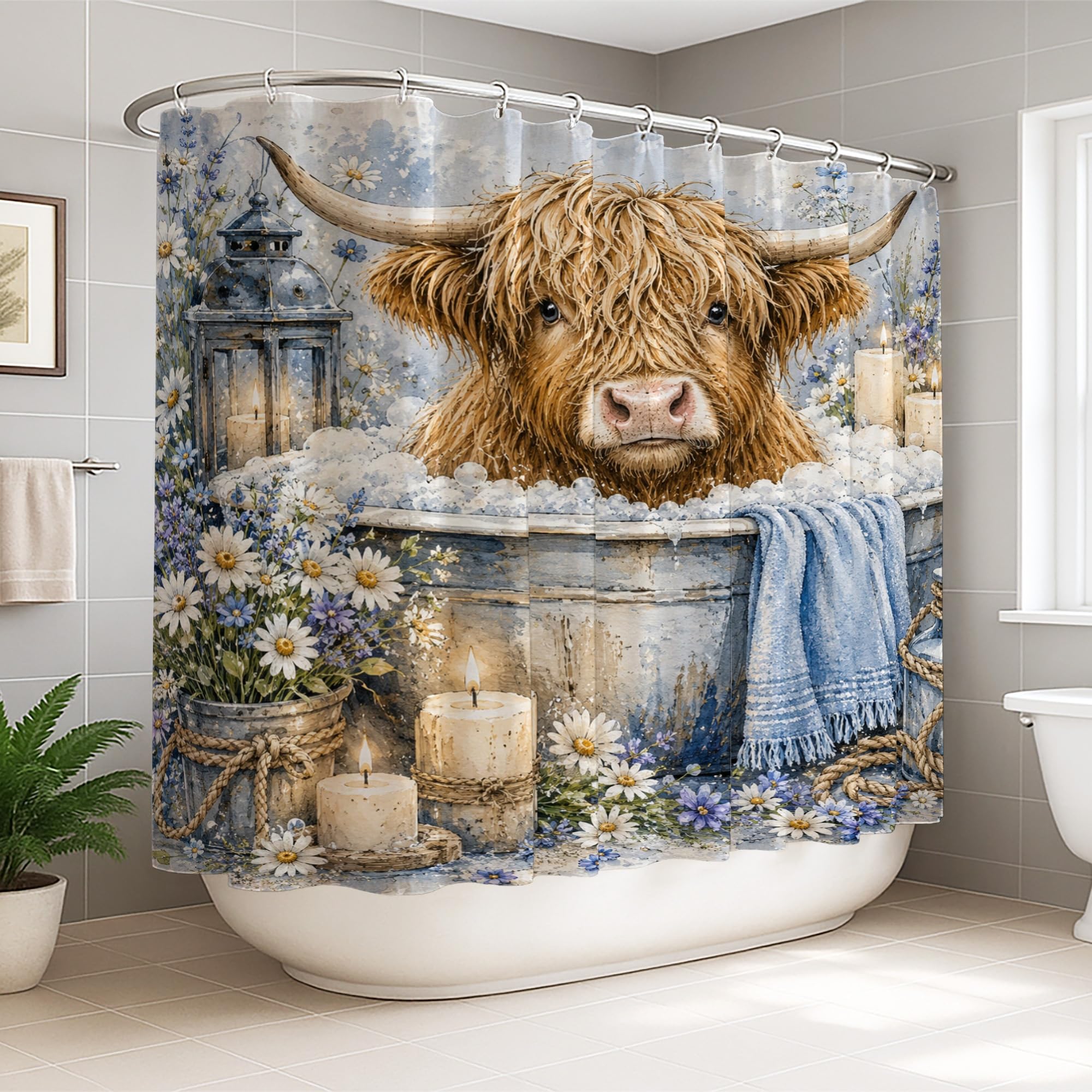 Rideau de douche extra large imperméable pour baignoire d'appartement bleu