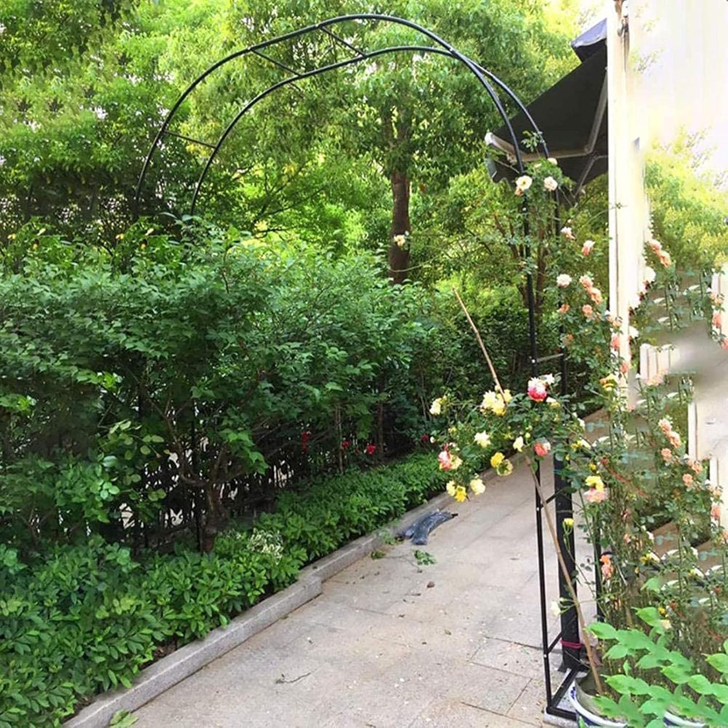 Black Metal Pergola Arbor Garden Archway Trellis for Climbing Plants and Roses - Indoor/Outdoor Decoration for Backyard, Patio, Courtyard, and Weddings (200x230cm / 78.7