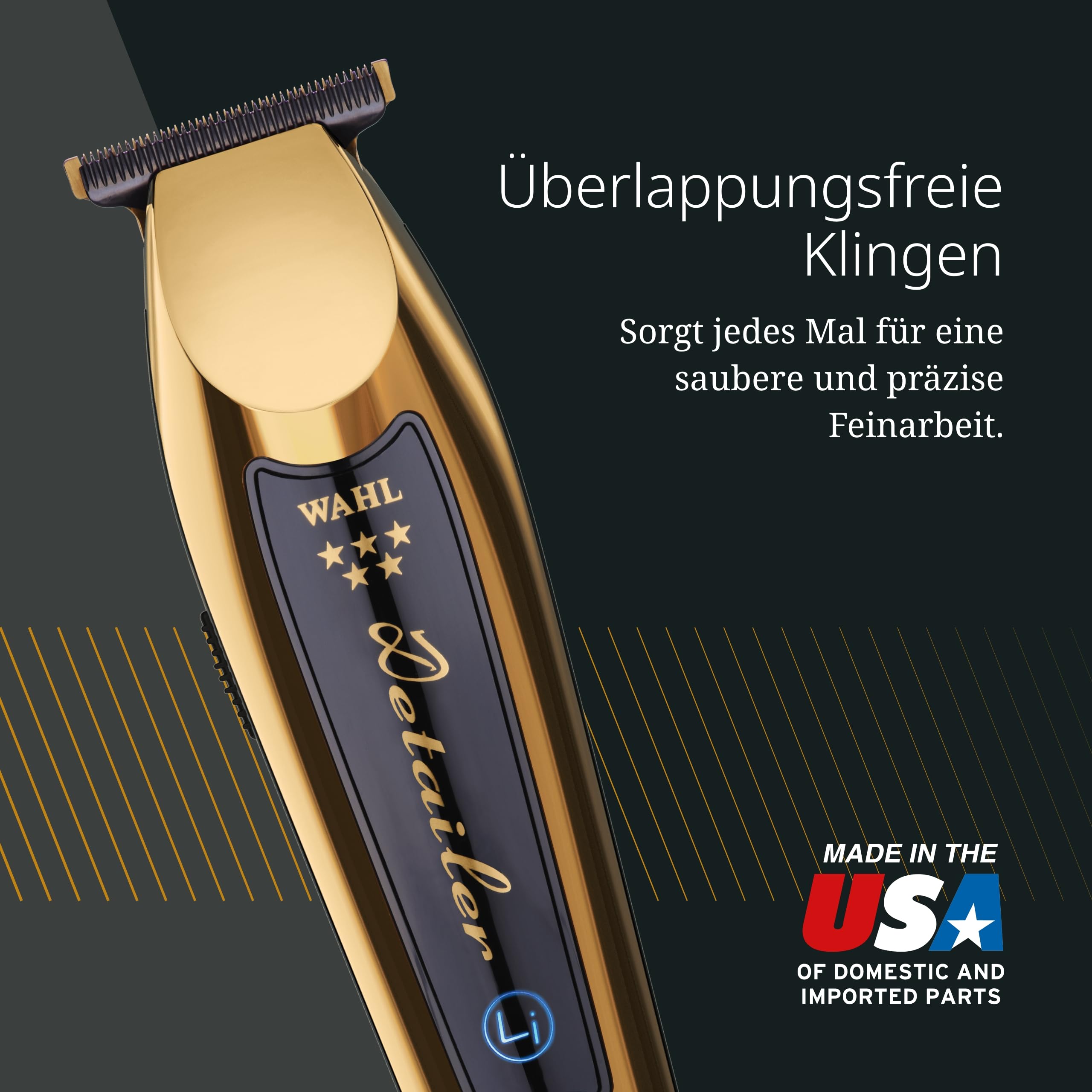 Wahl Gold Cordless Detailer Li - Mit extra breiter T-Klinge für Kantenbearbeitung und Detailarbeit - Schneidet mehr Haare schneller, Gesichtshaar-Design