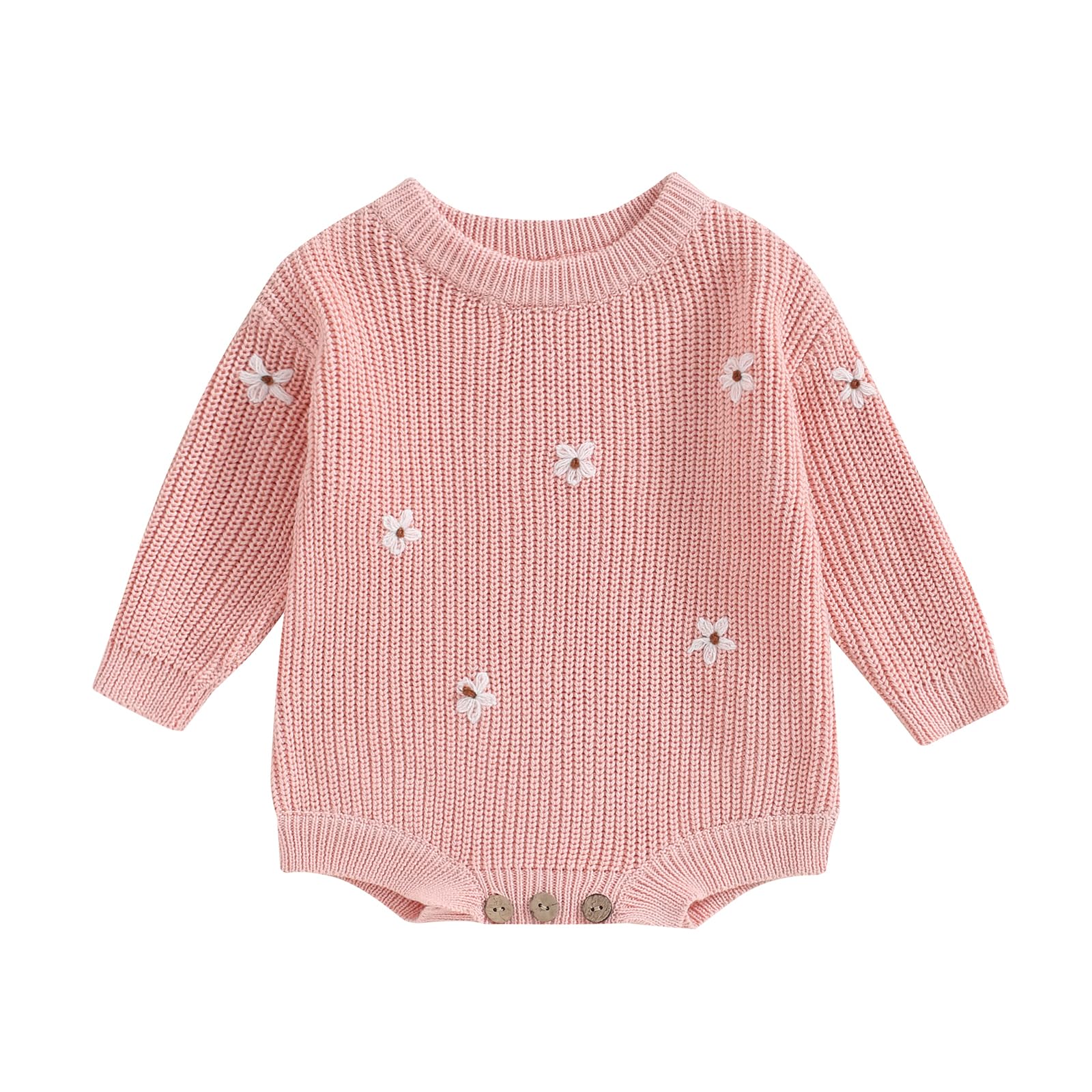 Douhoow Baby Sweater Romper Knit Baby Sweater Infant Girl Boy Sweatshirt Romper Fall Winter Outfits (Pink-1, 6-9 Months)