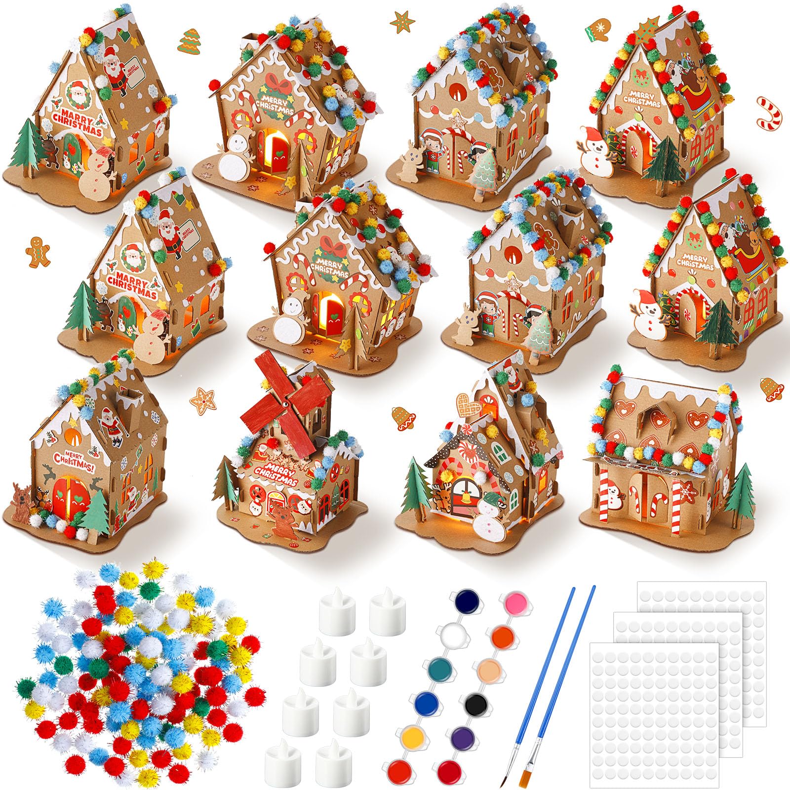 Liliful 12 Set Christmas Cardboard Gingerbread House Kit Kids Christmas ...