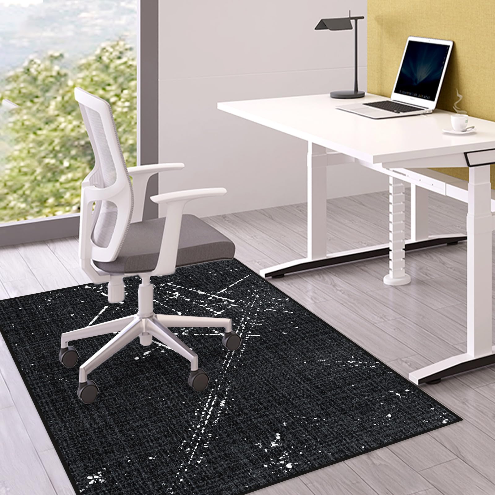 Bodenschutzmatte Bürostuhl 120X150 cm: Luxuriöse Bedruckter Stoff Bürostuhl Unterlage für Parkett und Hartböden, Mehrzweck Schreibtischstuhl Unterlage für zu Hause und im Büro (Schwarz, 120 x 150 cm)