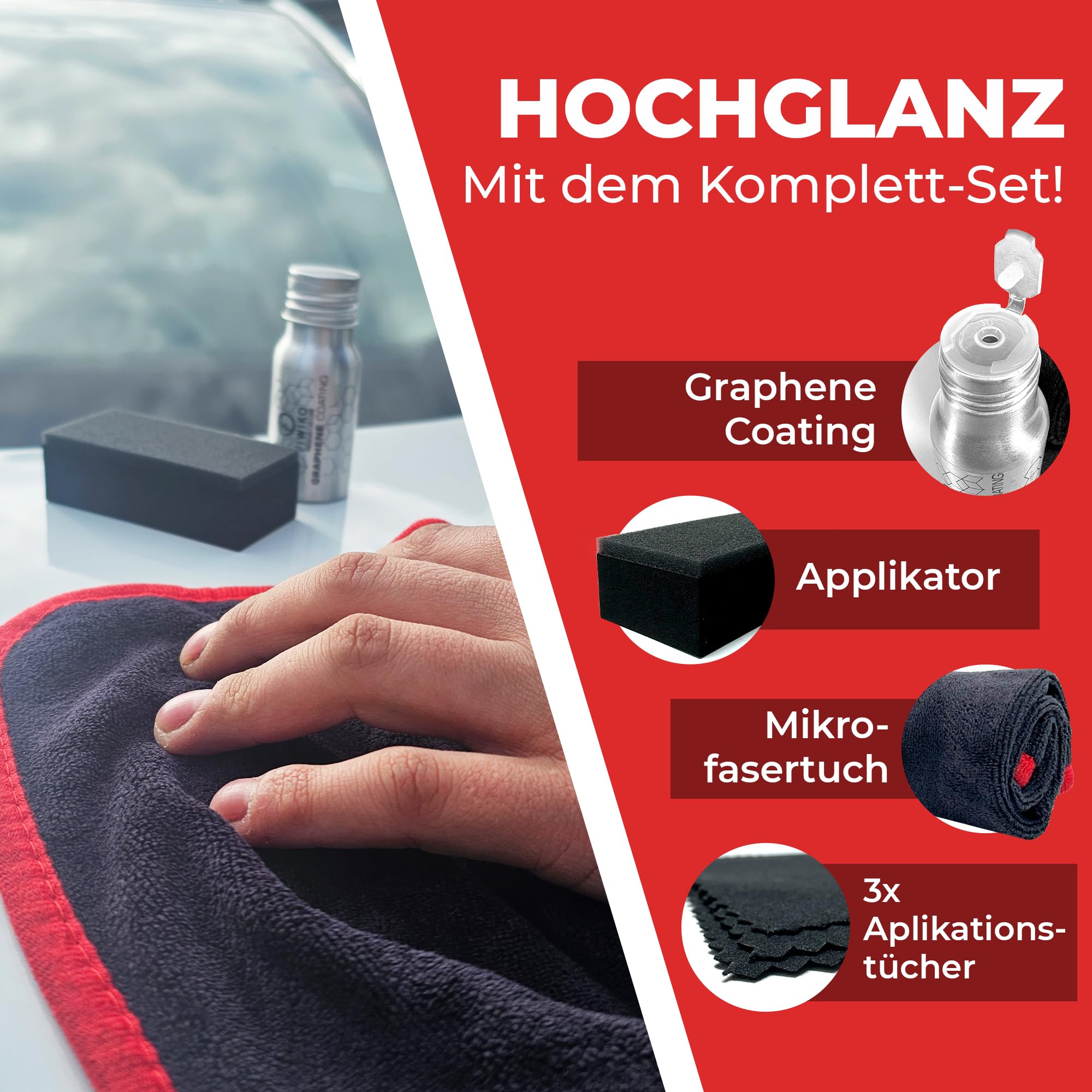 Premium Graphene Coating Kit 30 ml – bardzo trwała ochrona lakieru – głęboki połysk i silna hydrofobowość – nano powłoka grafenowa do samochodu, motocykla i felg – profesjonalna jakość