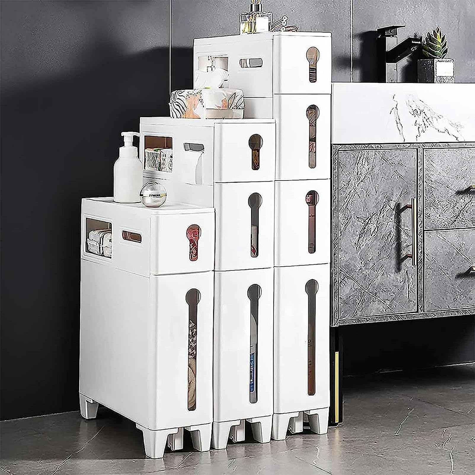 Gabinete de piso para baño con cajones de almacenamiento apilables Gabinete de piso para baño con 2/3/4 cajones Organización del hogar Contenedor de almacenamiento Torre