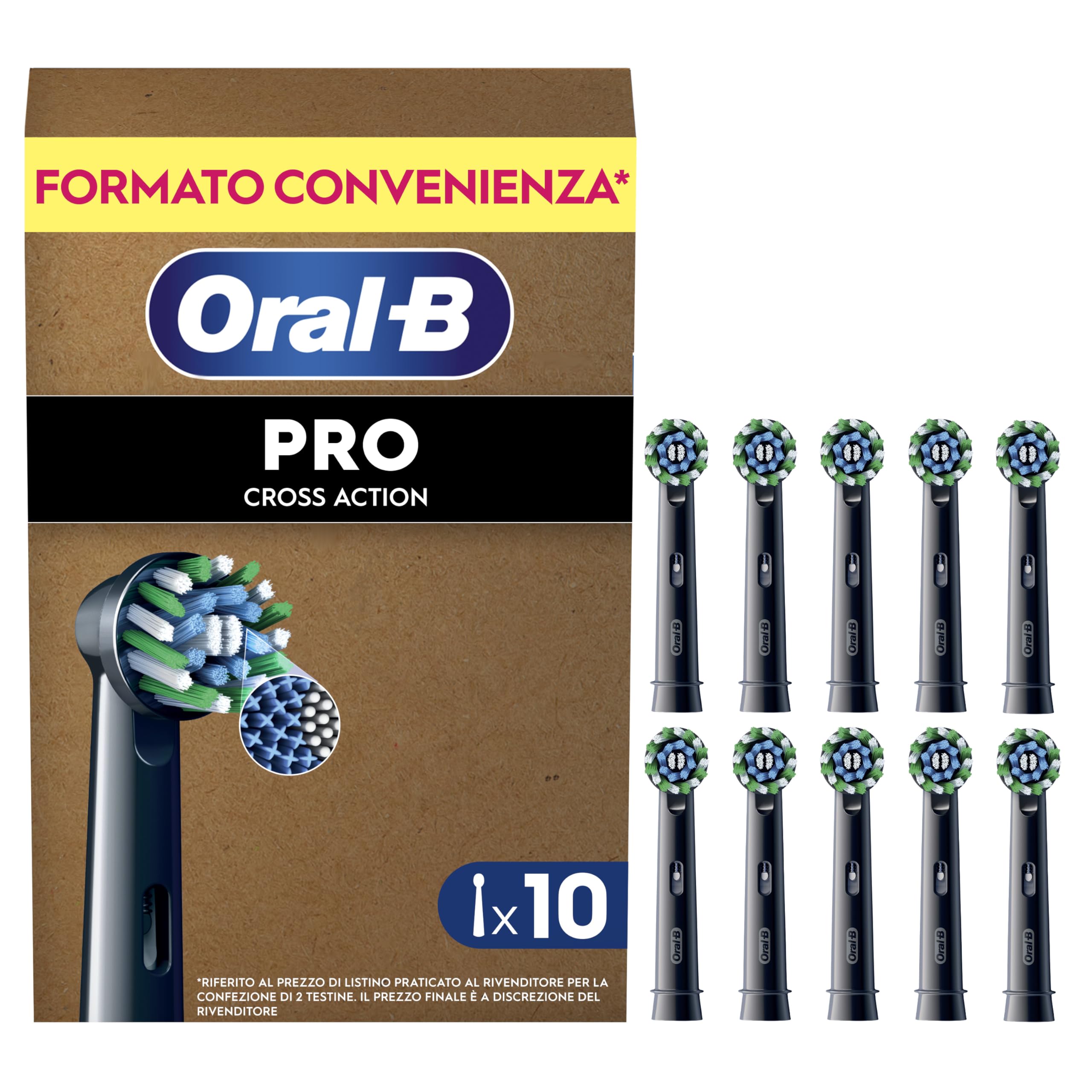 Oral-B Testine Di Ricambio Pro Cross Action Black per Spazzolino Elettrico PRO, Confezione da 10 Testine Oral B di Ricambio Nere con Indicatore di Utilizzo