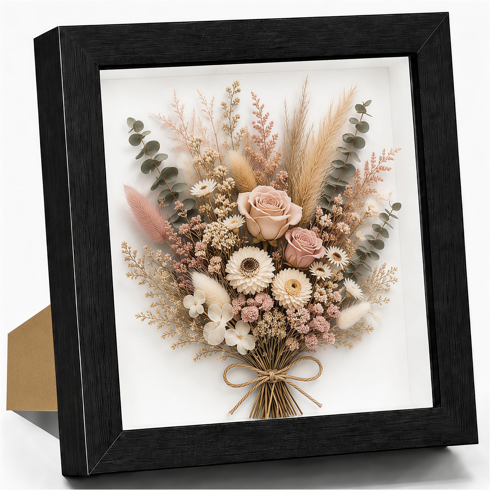 3D Bilderrahmen Zum Befüllen, 22.8 x 22.8 cm Bilderrahmen Tief Hölzern Bis 3cm, Tiefer Bilderrahmen Zum Befüllen für Objekte Blumen Hochzeitsgeschenk oder Erinnerungsstücke Schwarz