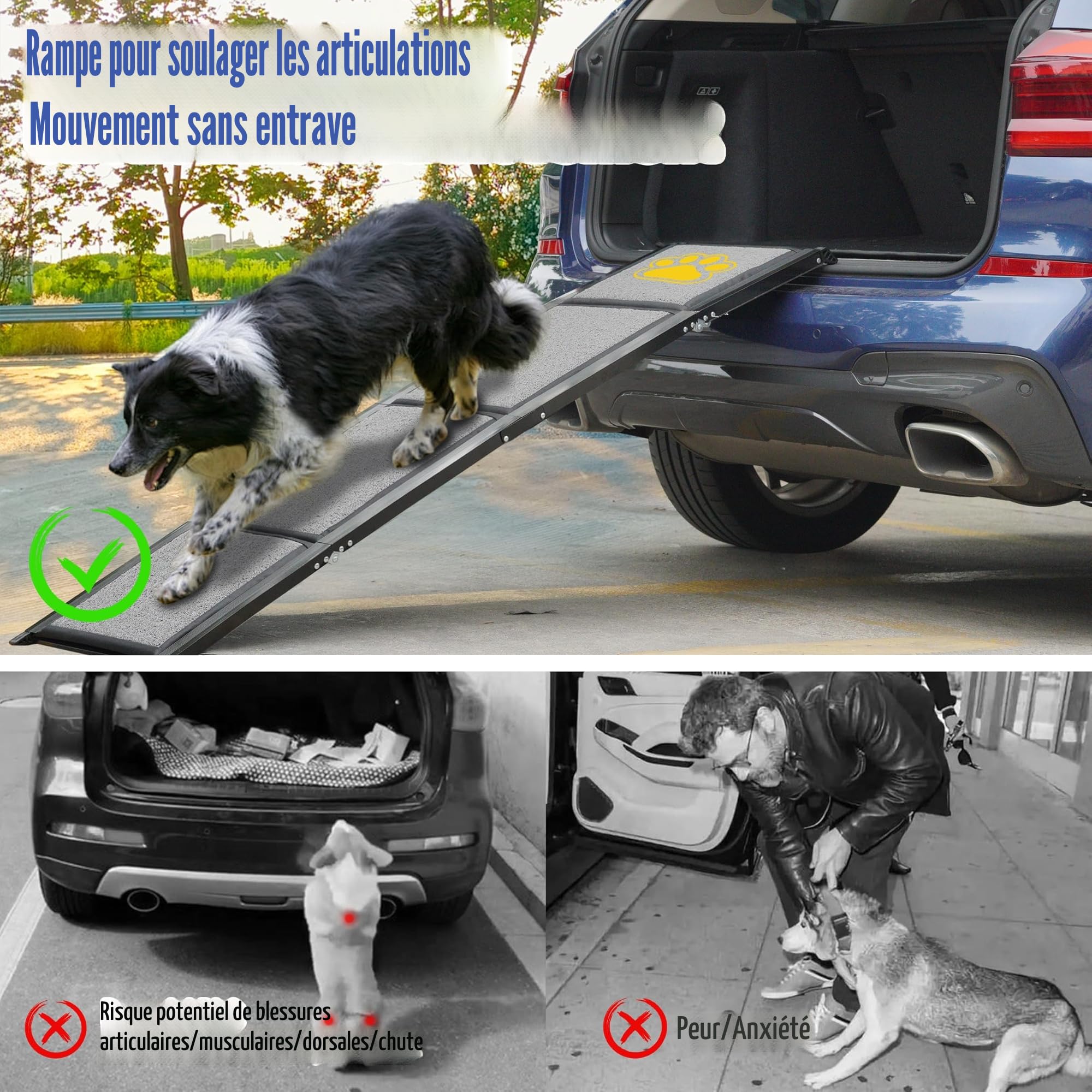 BACOENG 180cm Rampe pour Chien Voiture Pliable, Rampe Portable pour Chiens de Grande Taille avec Surface Antidérapante, Disponible pour Voitures, Camions et SUV, Supporter Un Poids De 110 KG