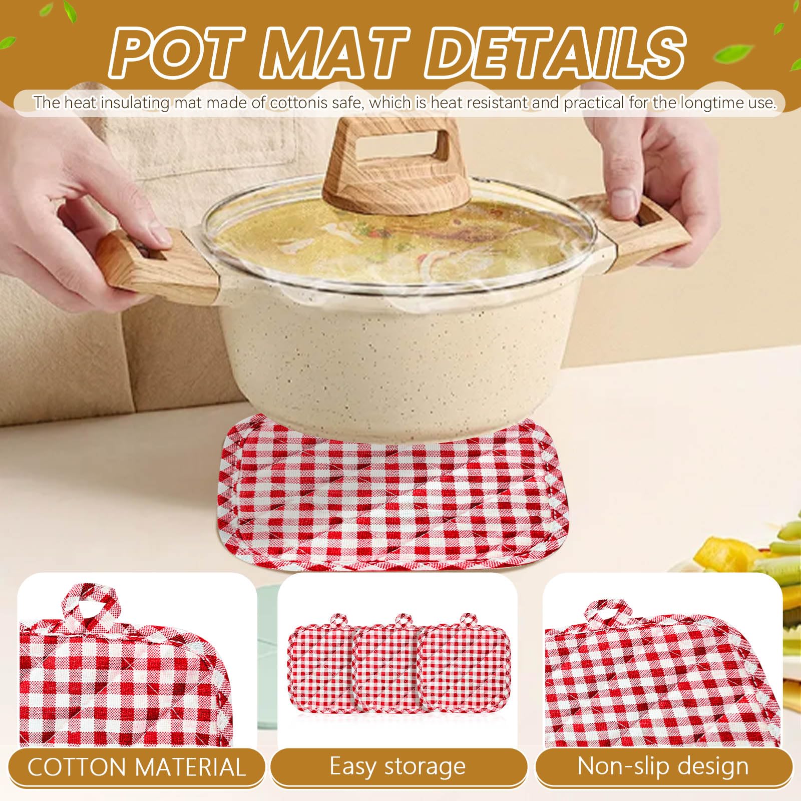 Set di 6 presine da cucina a scacchi, in cotone, resistenti al calore, guanti da forno e presine (rosso a scacchi)