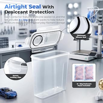 YOOPAI Filament Storage Box - 4 Pack Filaments Container for 3D Printing Filaments Sealing and Protection - Portable Filament Storage with Desiccant&Label ,Water-Proof and Dust-Proof 4.0L(9.03*8*3)