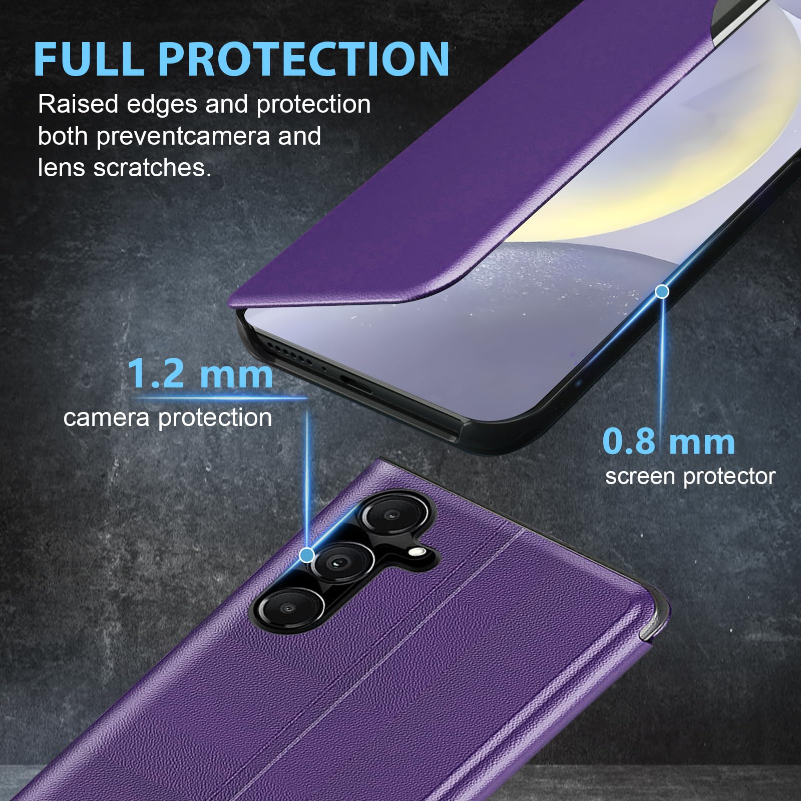 Carcasa S25 para Samsung Galaxy S25 de piel transparente con tapa fina, funda para Galaxy S25, carcasa 360 antigolpes, antigolpes, antiarañazos, con función atril para Samsung S25 Case (violeta)