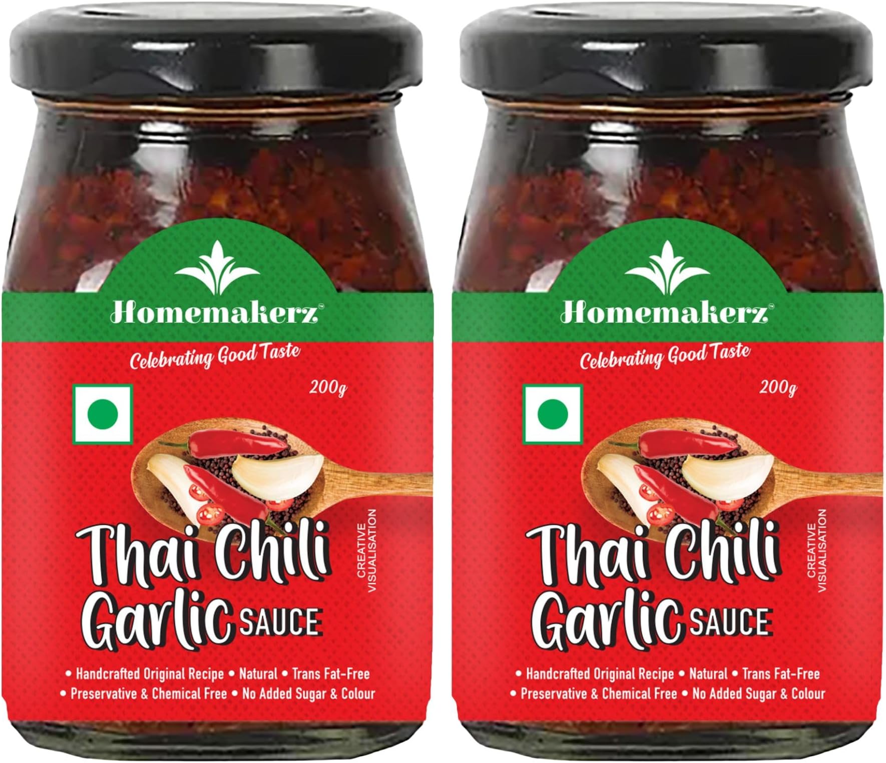 - Homemakerz Thai Chili Garlic Sauce Pack of 2 - Hot Garlic Sauce - 200 gm Each - Preservative Free, Chemical Free & Trans Fat-Free