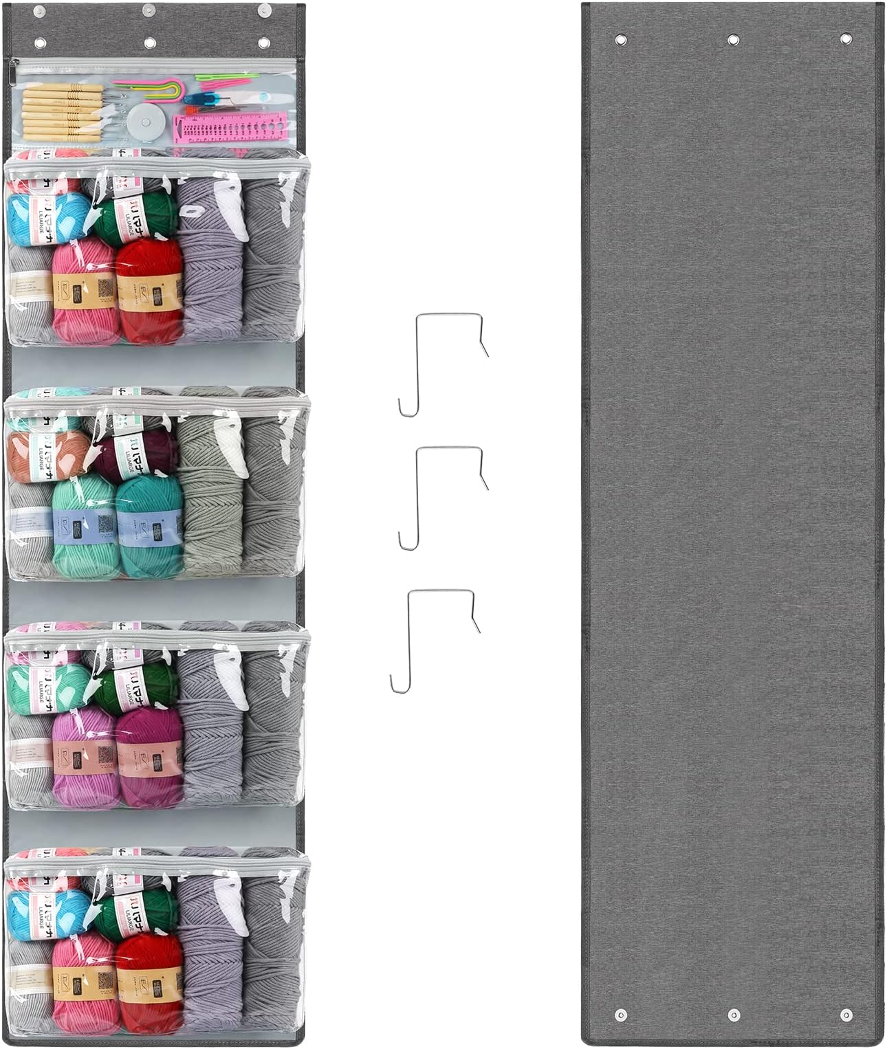 KatechHanging Yarn Storage Organizer, Large Capacity Knitting Organizer Storage with 5 Zipper Closure Compartments for Yarn Enthusiasts, Hanging Yarn Storage Bag for Crochet Hooks, Yarn Balls