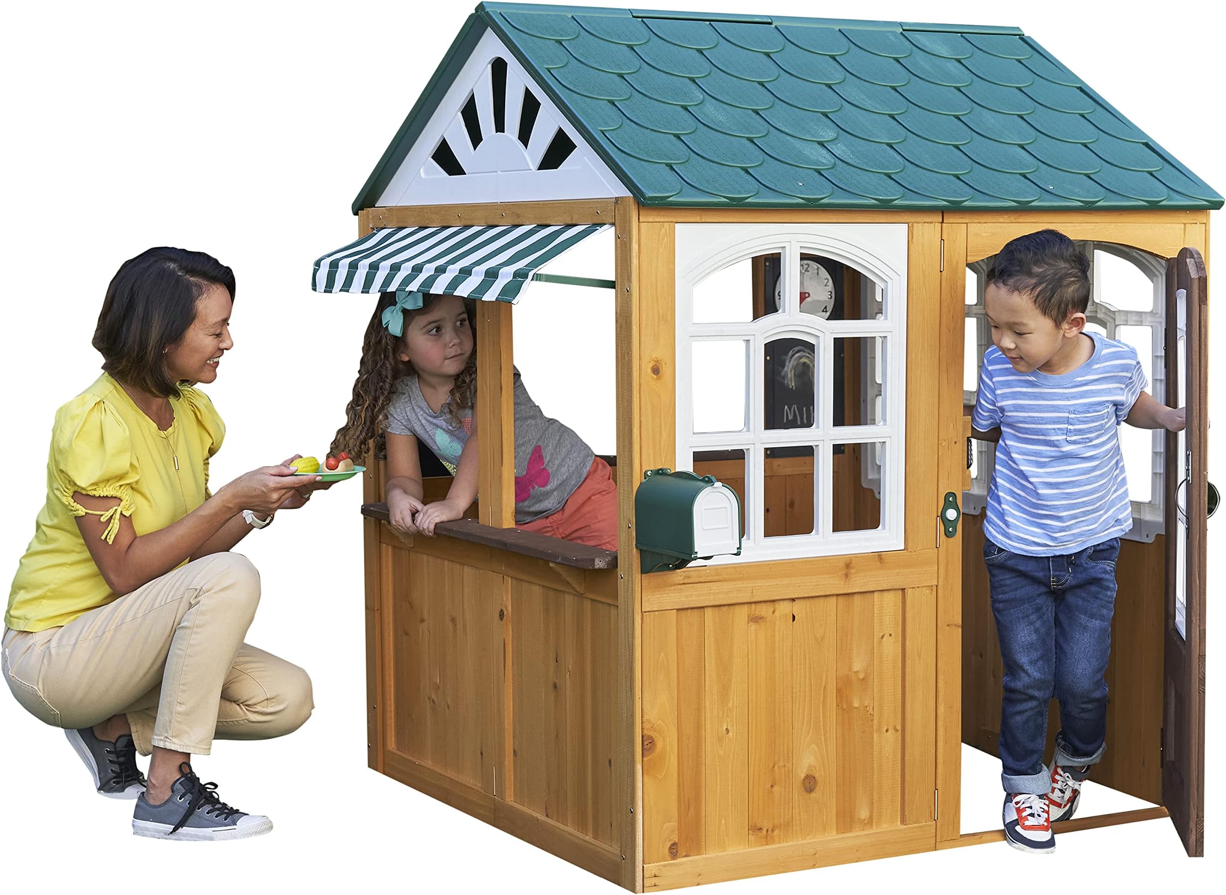 KidKraft 405 Garden View Wooden Outdoor Playhouse, including play café and accessories for Children Kids