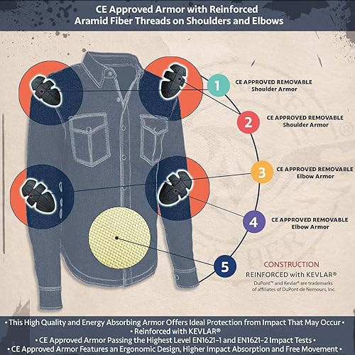 Miniatura 4 de Milwaukee Leather Camisa de motociclista de franela a cuadros para hombre con armadura CE - Reforzada con fibras de aramida  MPM