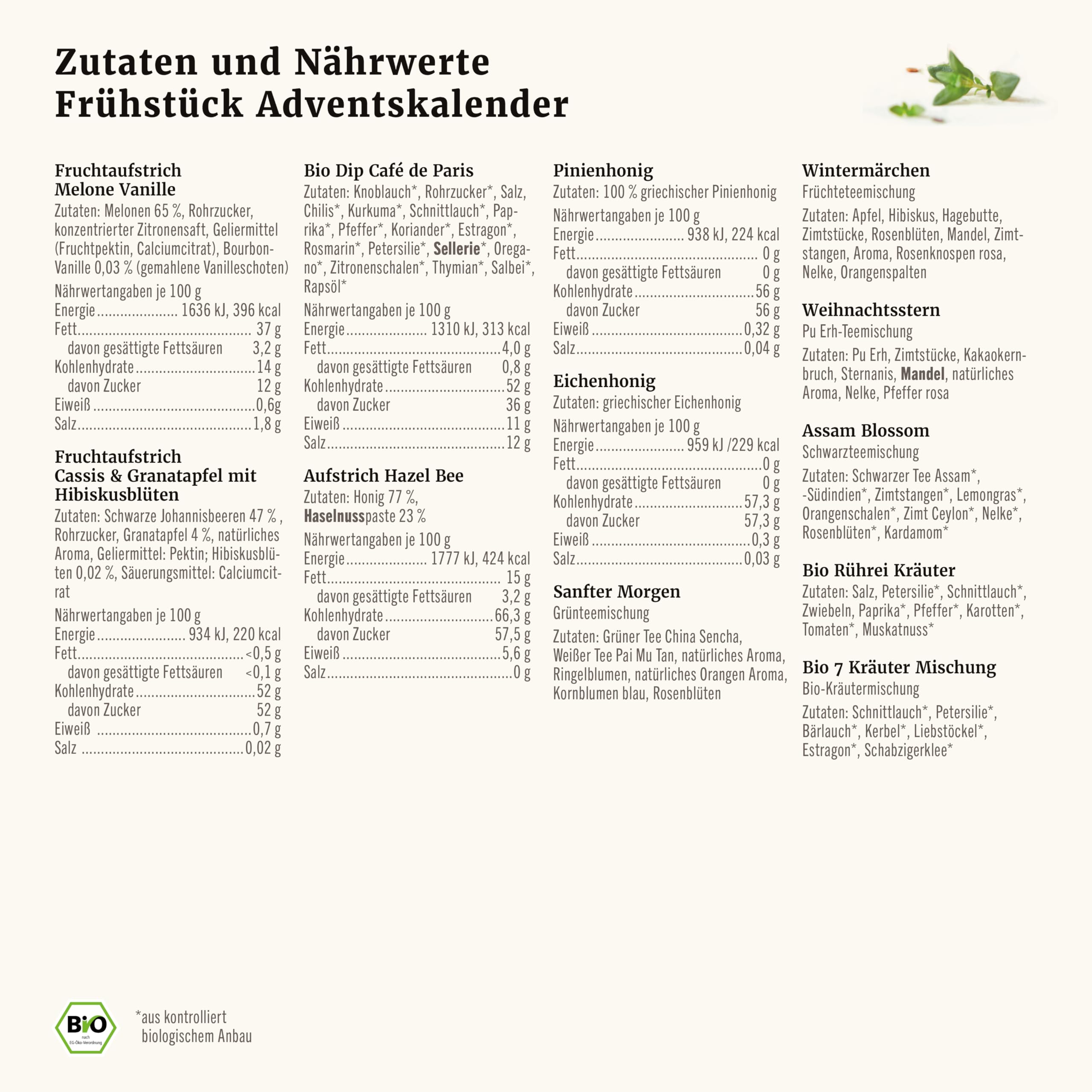 Gepp's Feinkost-Adventskalender "Frühstück" I Weihnachtskalender gefüllt mit 24 ausgewählten Lebensmitteln wie Tees, Honig & Konfitüre I Bio- Weihnachtskalender mit Delikatessen für Gourmets