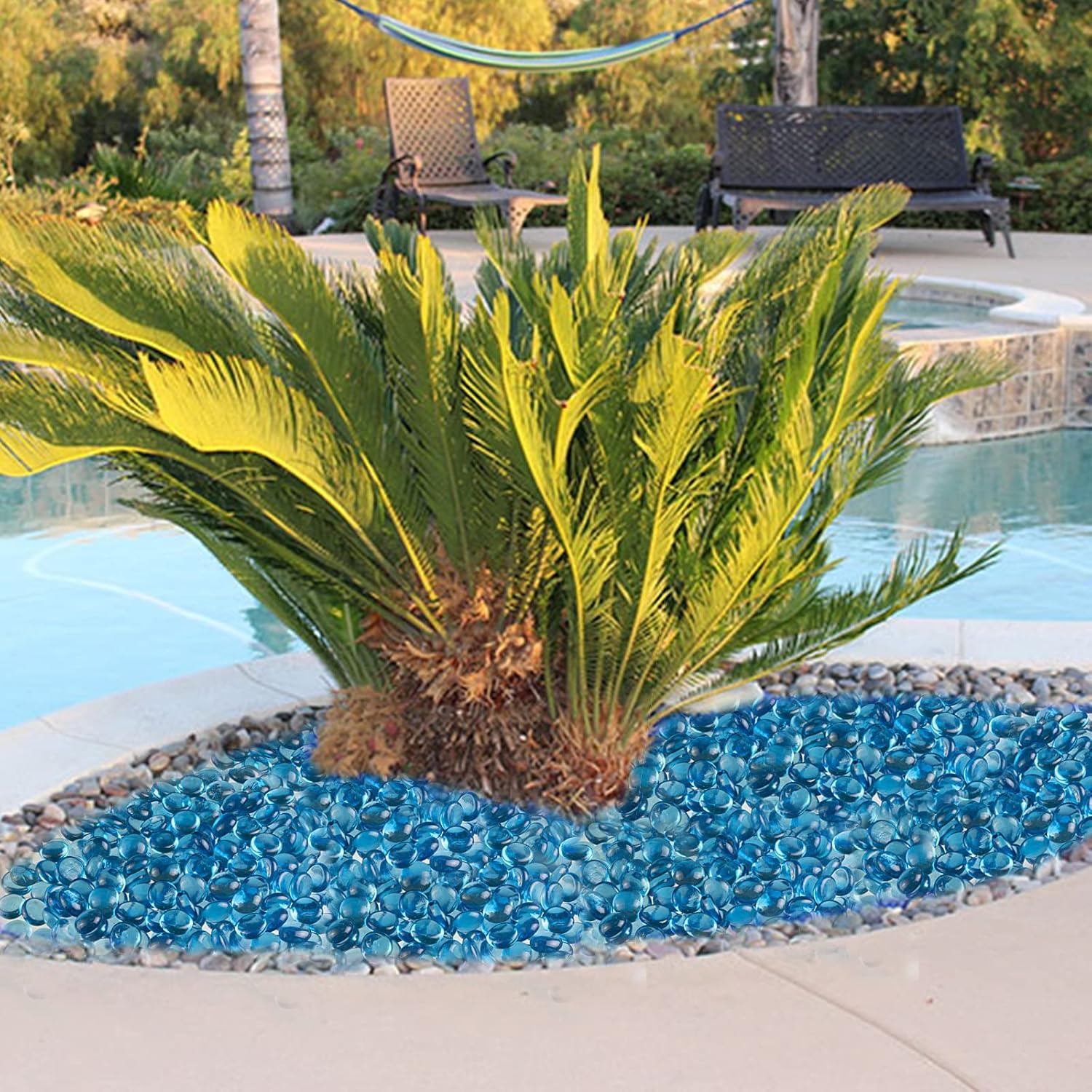 HappyFiller 5 LB Sea Blue Glass Gems Flat Marbles with 1 Pc Large Inspirational Beads,Vase Fillers, Aquarium Fish Tank Pebbles,Fountain Stones,Floral Arrangement,Mosaics Crafts,Fire Glass Drops