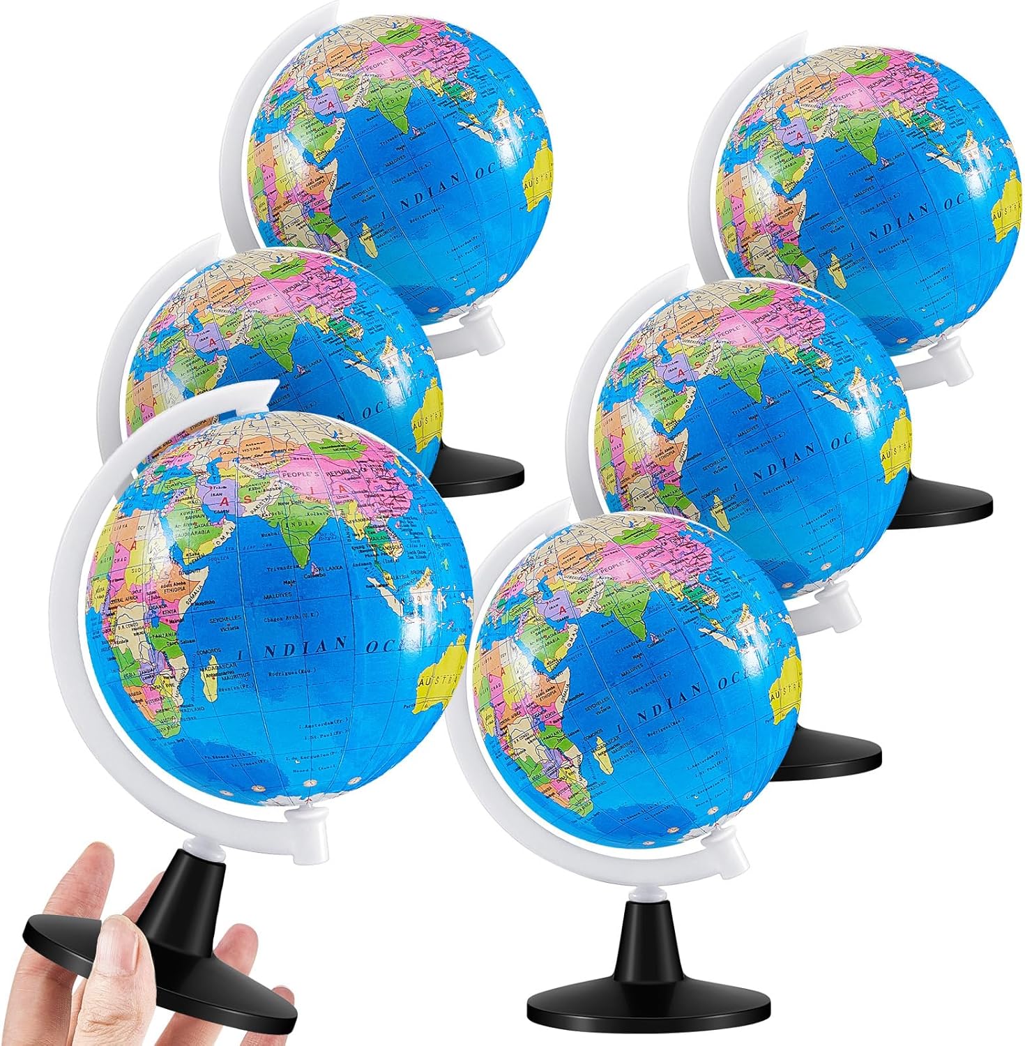 Henoyso 6 Pcs World Globe for Kid 4.6'' Educational Mini Desk Decorative Earth Globes with Black Stand Learning Rotating World Map for End of School Year Graduate Gift Geography Classroom Table Decor