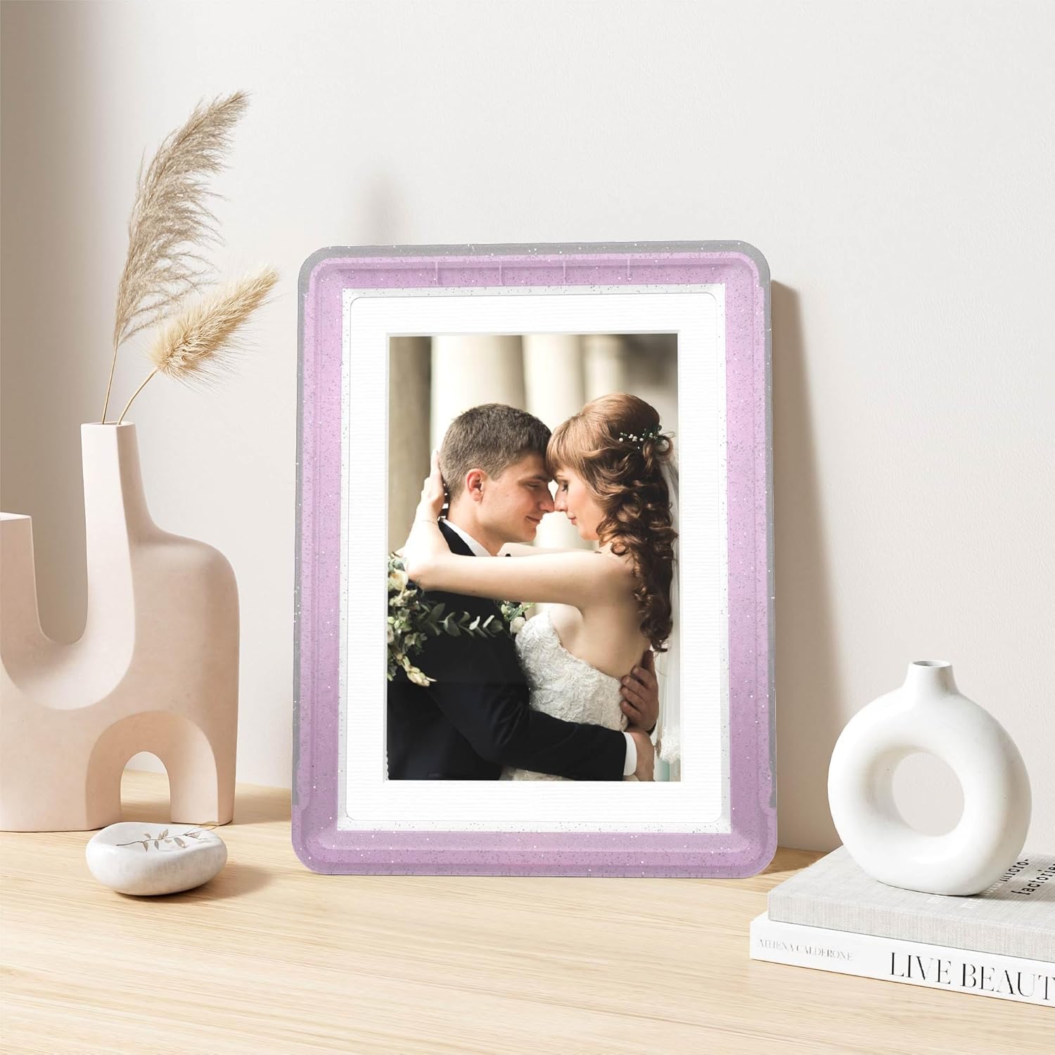 5x7 Picture Frame or 4x6 with Mat, 5-Second Assembly, One-Click Stress Relief Tabletop Picture Frames, Anxiety Relief Gift & Home Office Decor, 2 Packs Pink and Blue