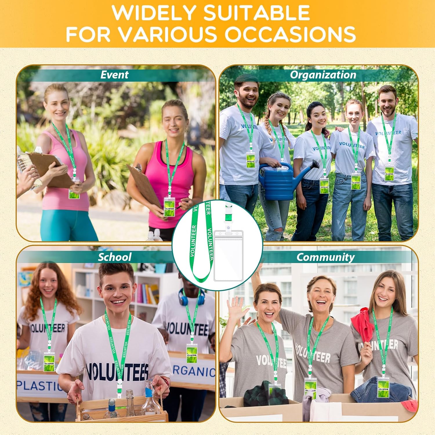 Skyygemm 100 Sets Green Volunteer Lanyards with ID Badge Holder, Breakaway Work Badge Lanyard with Plastic Buckle for School, Church Fundraising Event Staff