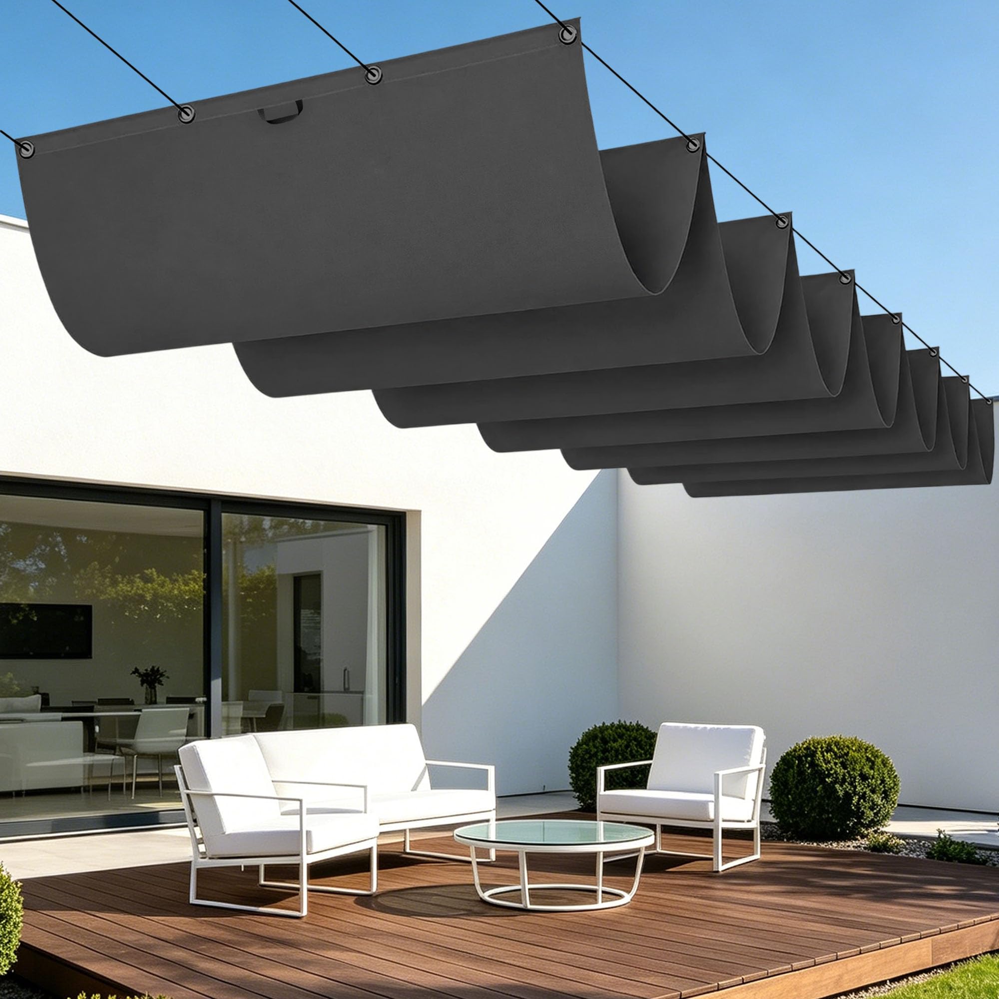 Voile ombrage rétractable vague contre la chaleur du balcon